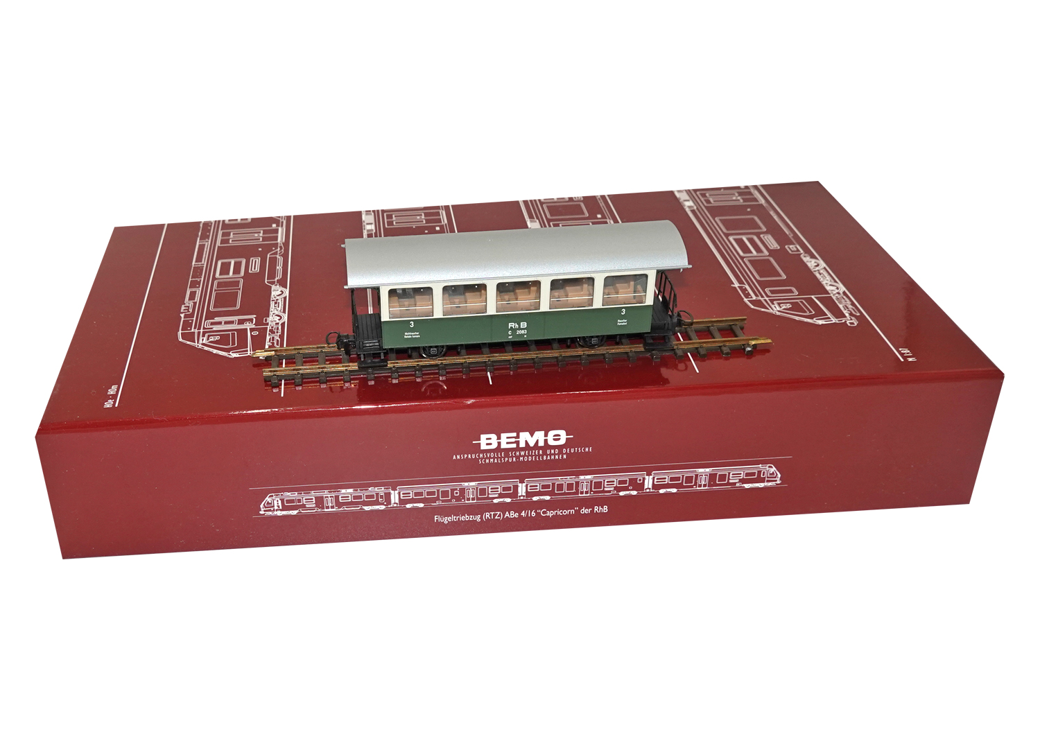 Bemo 3238113 RhB Zweiachser Personenwagen C 2083 grün-creme 