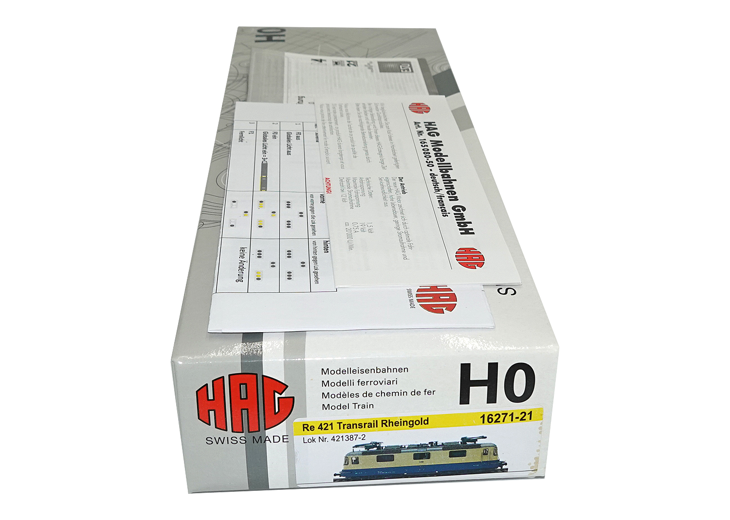 Hag 16271-21 SBB Lokomotive Re 421 Transrail Rheingold  blau creme DCC 