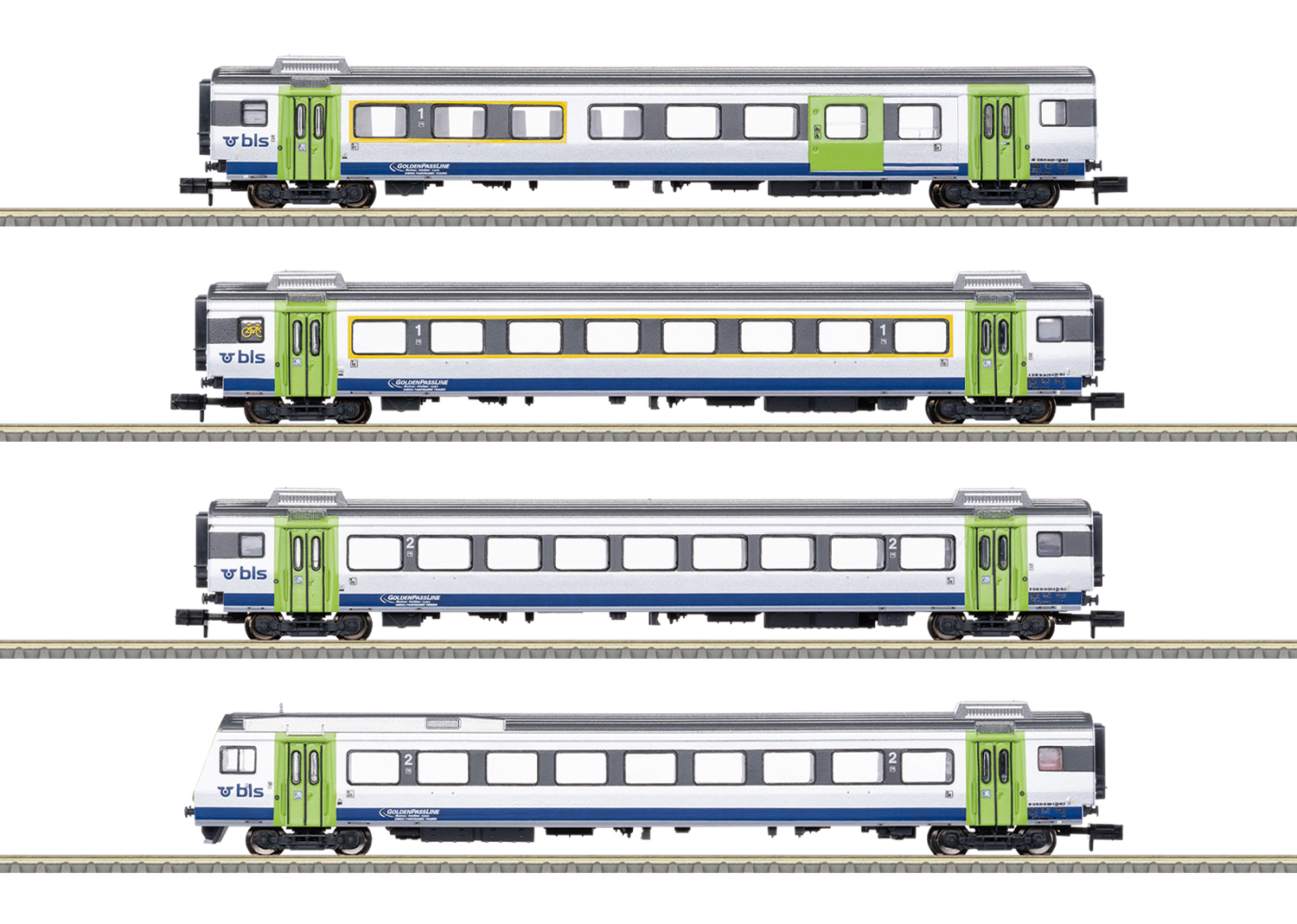 Minitrix 18293 BLS GoldenPassLine Wagen-Set 4-tlg.  Minitrix 18293 BLS GoldenPassLine Wagen-Set 4-tlg.