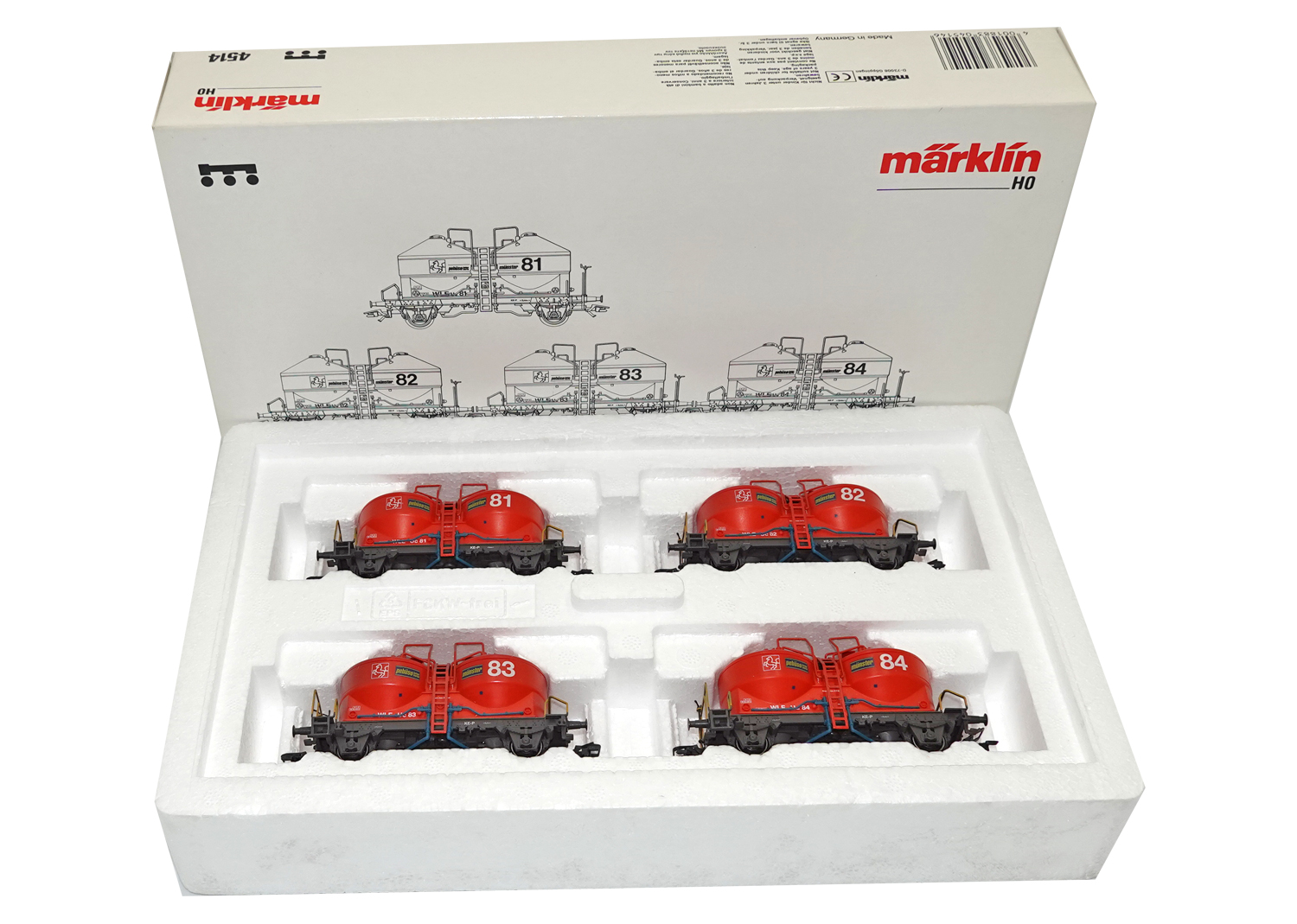 Märklin 4514 WLE Silowagen Set 4-tlg. rot  Märklin 4514 WLE Silowagen Set 4-tlg. rot