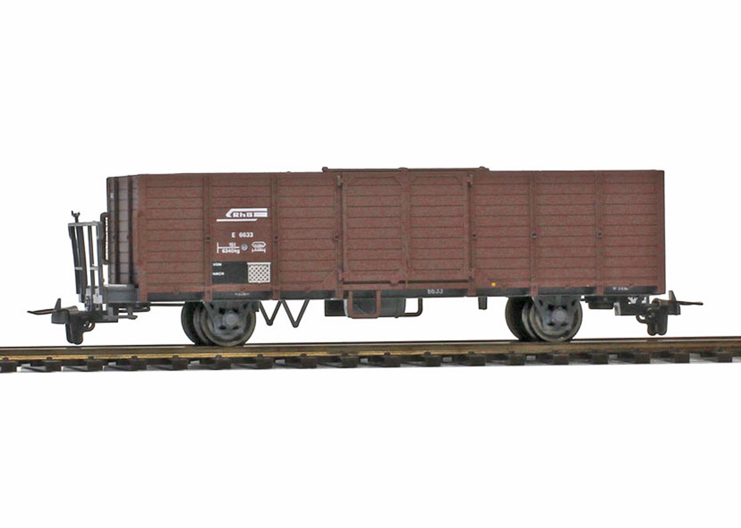 Bemo 2251123 RhB E 6633 Hochbordwagen mit Blechtafel terrabraun  Bemo 2251123 RhB E 6633 Hochbordwagen mit Blechtafel terrabraun