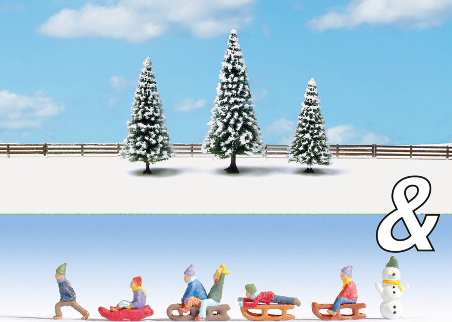 Noch 94008 Ausschmückungs-Set Kinder im Schnee & Schneetannen 