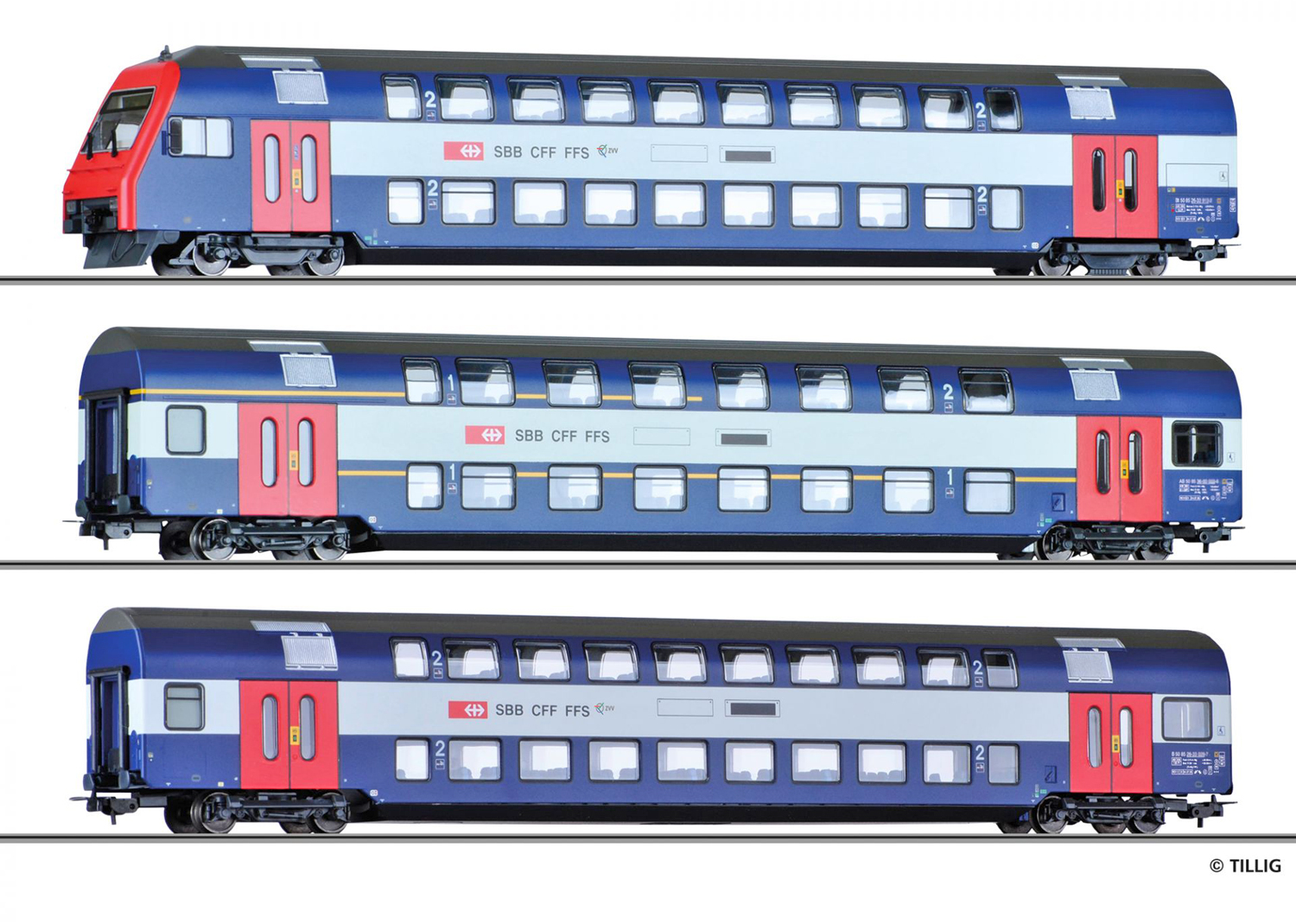 Tillig 70066 SBB Doppelstockwagen-Set der Zürcher S-Bahn mit roten Türen