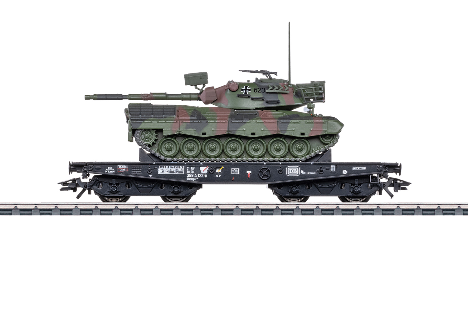 Märklin 48876 DB Schwerlast-Flachwagen mit Kampfpanzer Leopard 1A1  Märklin 48876 DB Schwerlast-Flachwagen mit Kampfpanzer Leopard 1A1