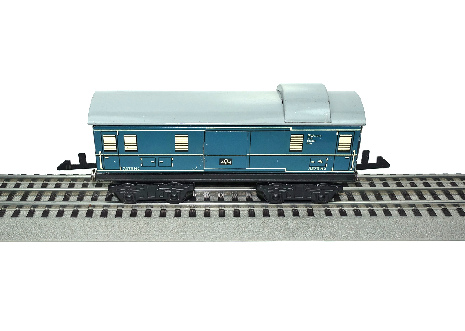 Distler 0 157/4 Gepäckwagen blau (18,5 cm) 1950er Jahre  Distler 0 157/4 Gepäckwagen blau (18,5 cm) 1950er Jahre