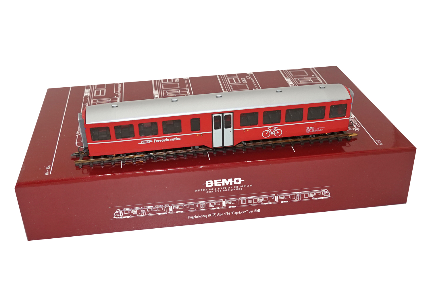 Bemo 3286132 RhB Velowagen WS 3912 rot 