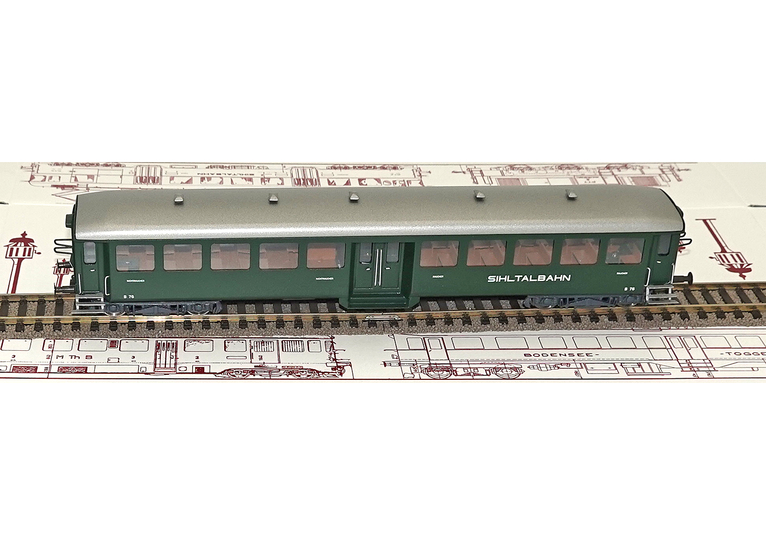 Sigg 5052 Sihltalbahn Personenwagen B76 grün (1946/49) DC 