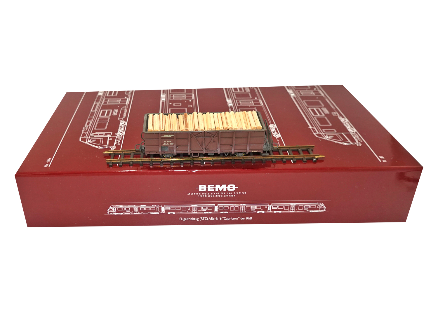 Bemo 2255111 RhB off. Güterwagen mit Stahlwänden und Holzladung Fb 8511 