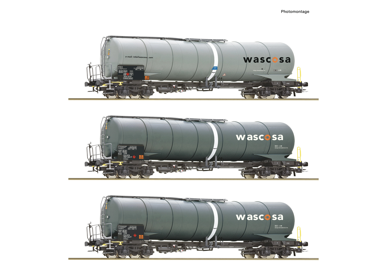 Roco 6600143 Wascosa 3-tlg. Set: Kesselwagen grau  Roco 6600143 Wascosa 3-tlg. Set: Kesselwagen grau