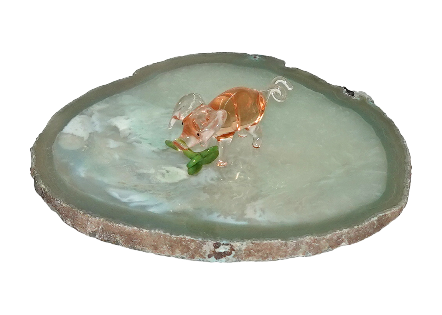 Müller-Schmoss Glastier Schwein mit Kleeblatt Lauscha Glaskunst