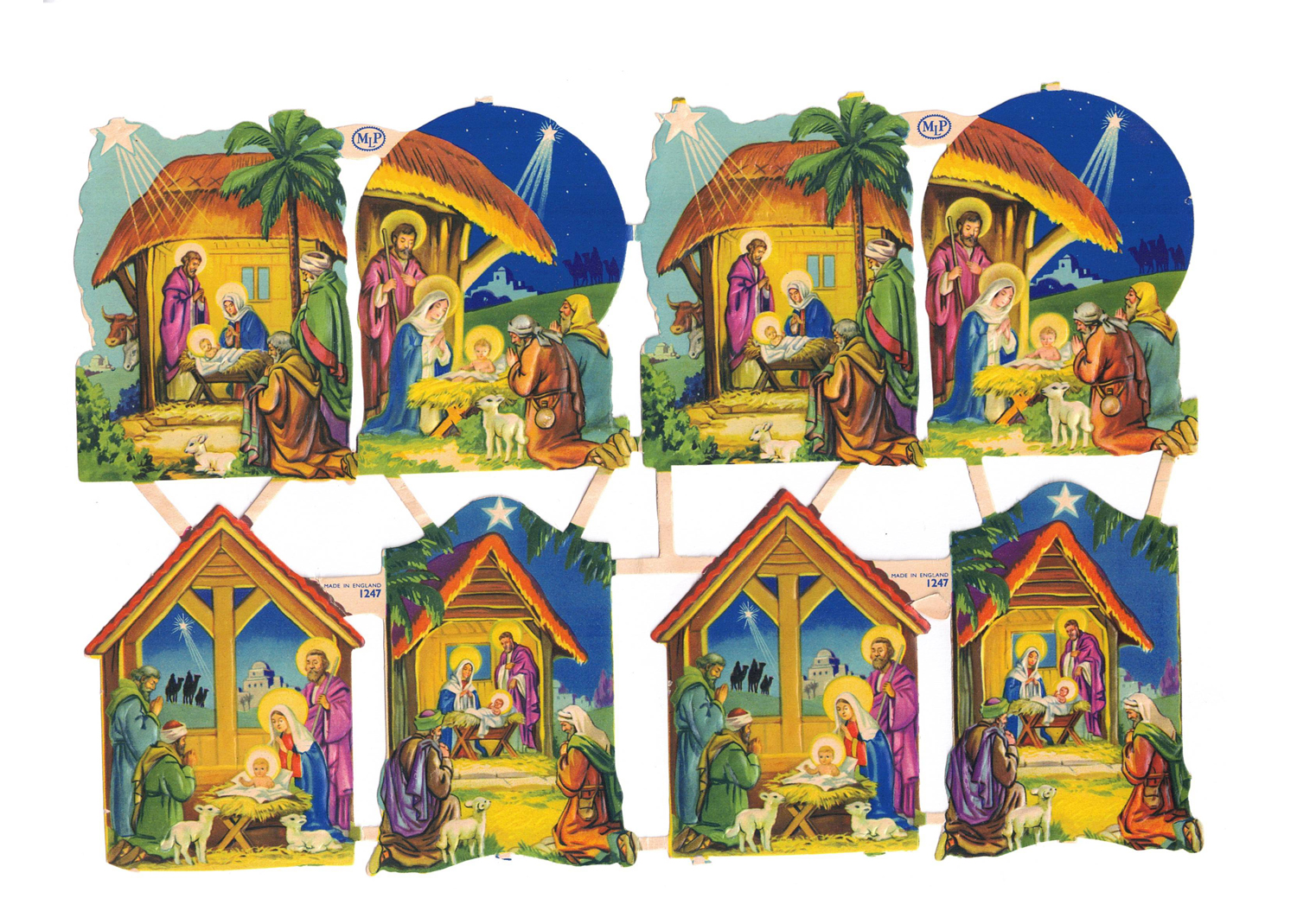 Vintage alte Glanzbilder Oblaten Weihnachtskrippe  Vintage alte Glanzbilder Oblaten Weihnachtskrippe