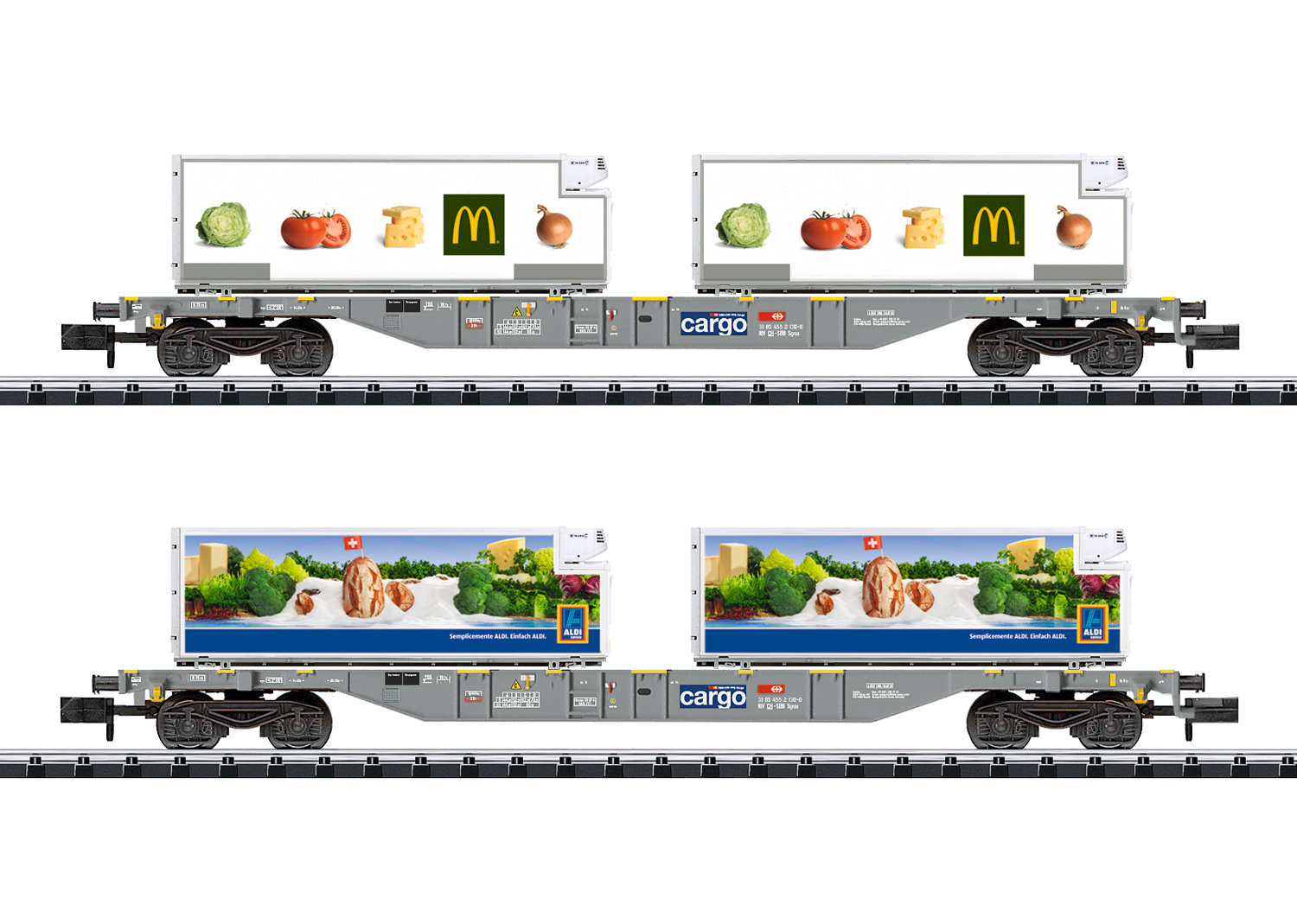 Minitrix 15488 SBB Containertragwagen-Set Lebensmittel-Kühltransport Aldi 