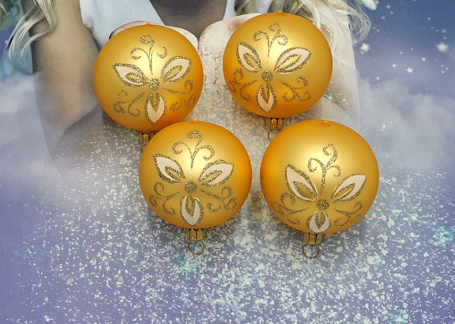 Christbaumschmuck Glaskugel-Set Gold matt verziert 7cm Christbaumschmuck Glaskugel-Set Gold matt verziert 7cm