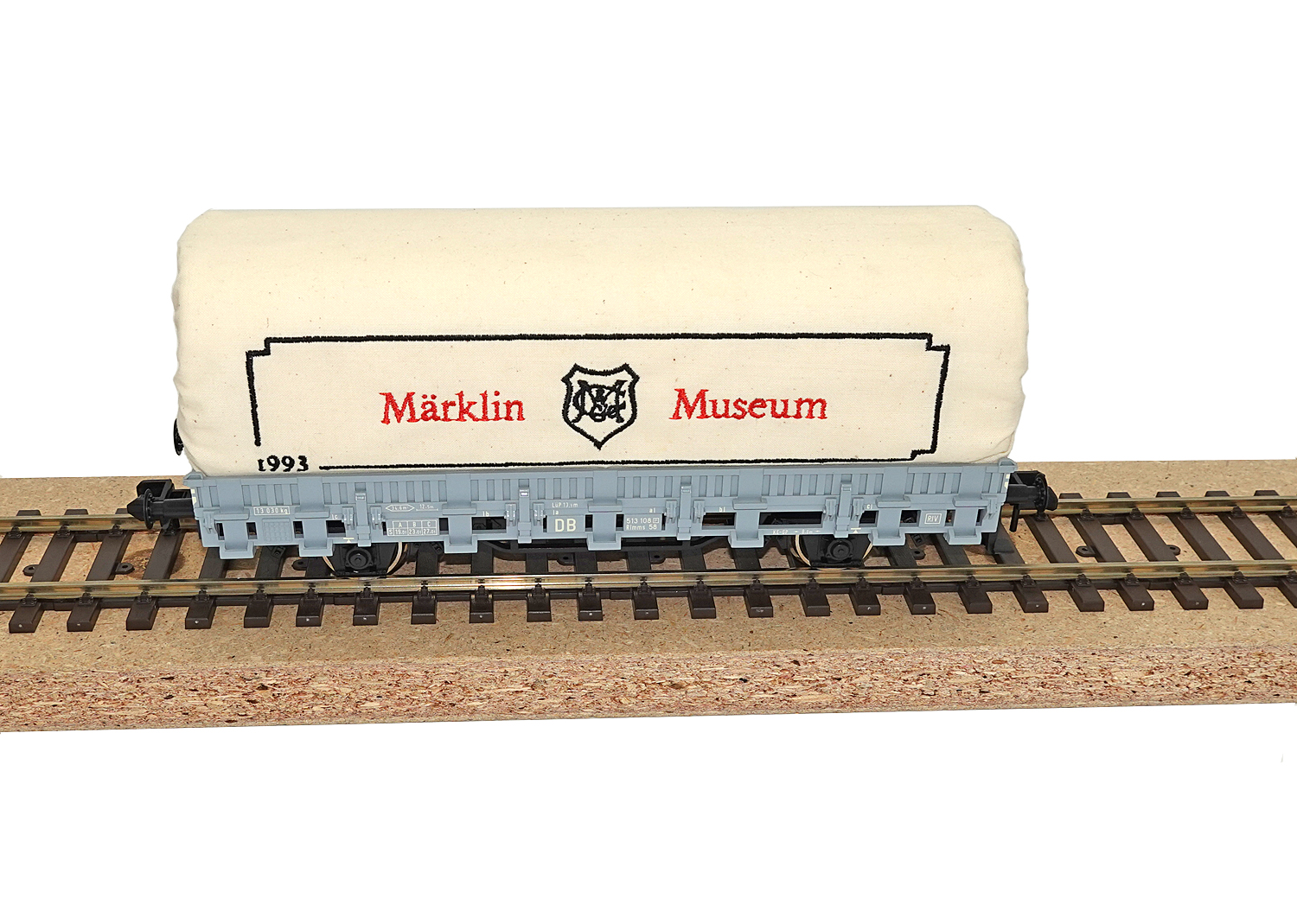 Märklin 85830 Spur 1 DB Niederbordwagen mit Plane Aufschrift Märklin Museum 1993 