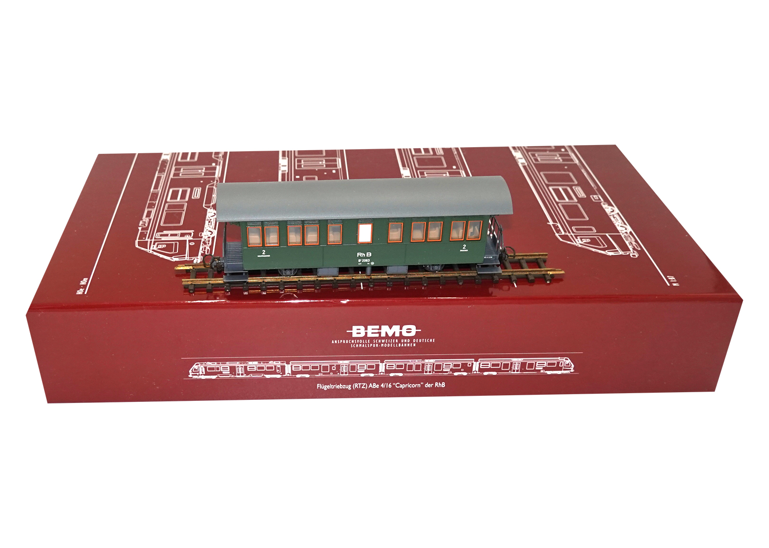 Bemo 3230123 RhB Zweiachser Personenwagen B 2063 grün 