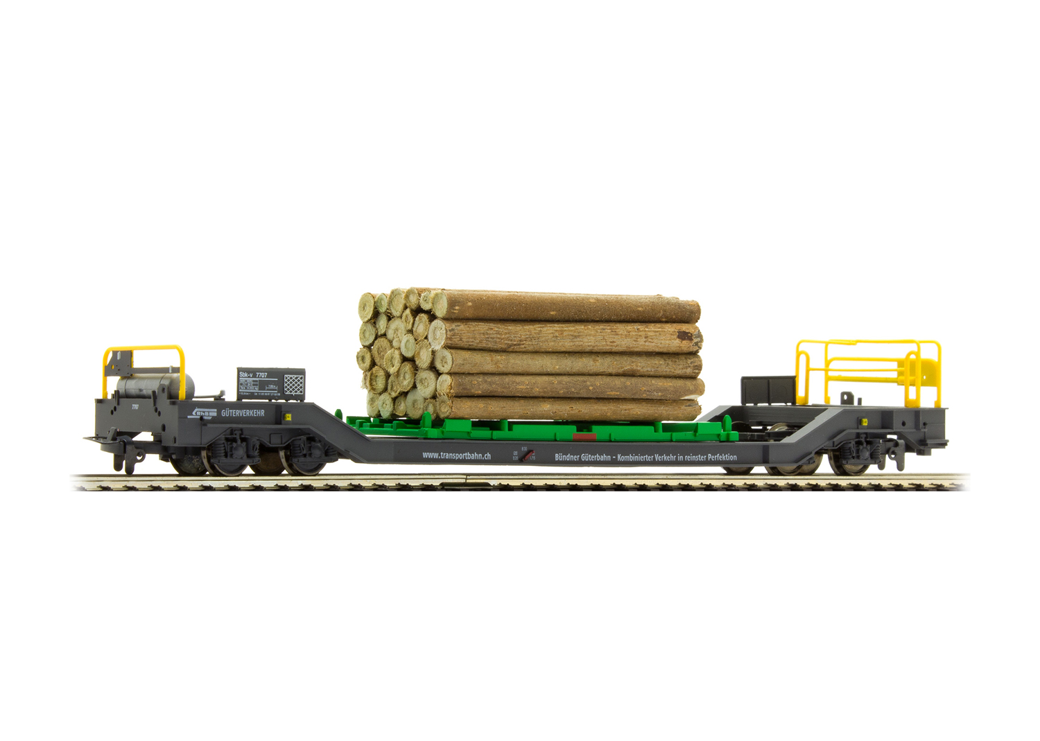 Bemo 2289151 RhB Transportwagen mit Holzverladegestell 