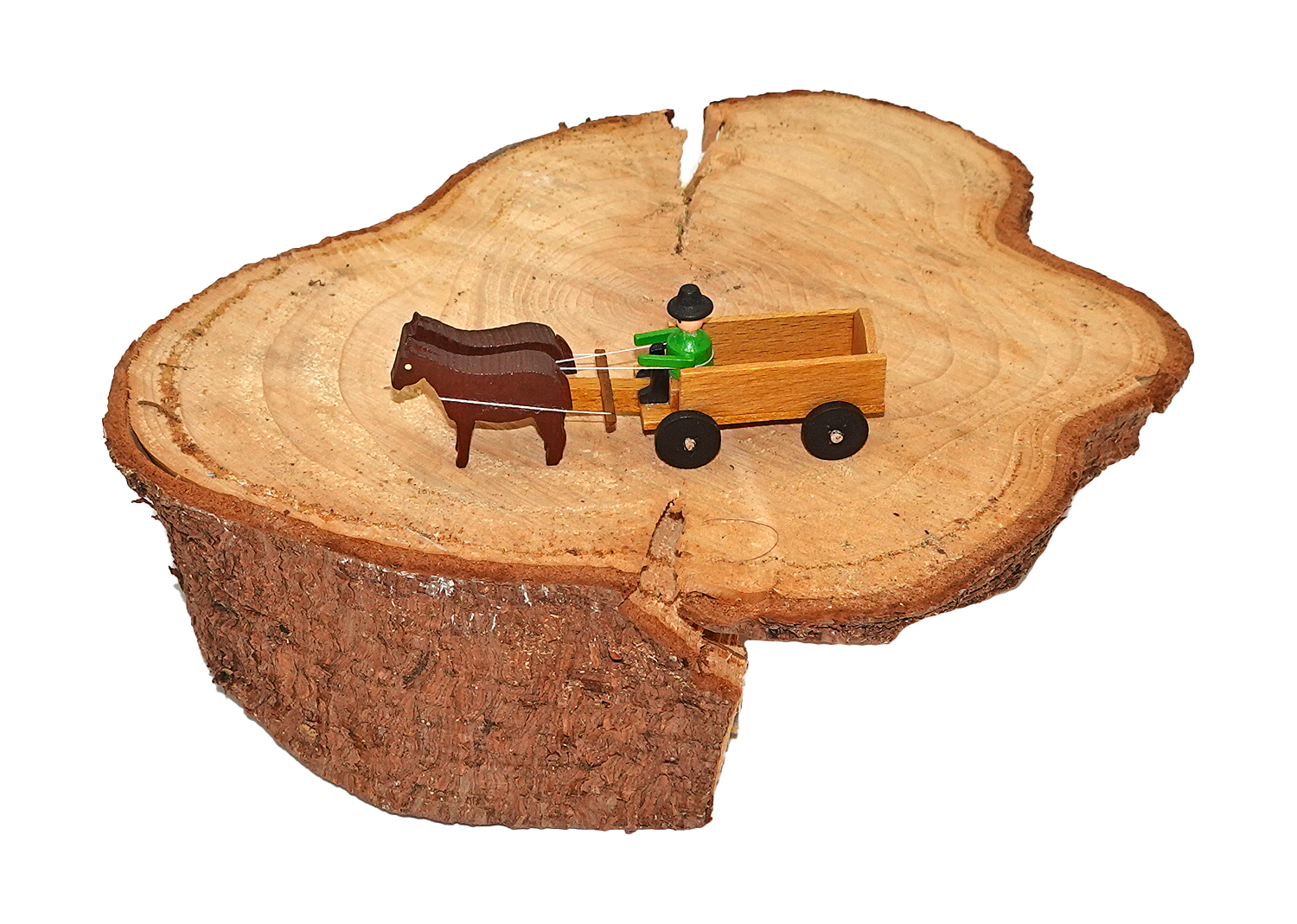 2er Gespann Pferde mit Leiterwagen, Erzgebirge Miniatur