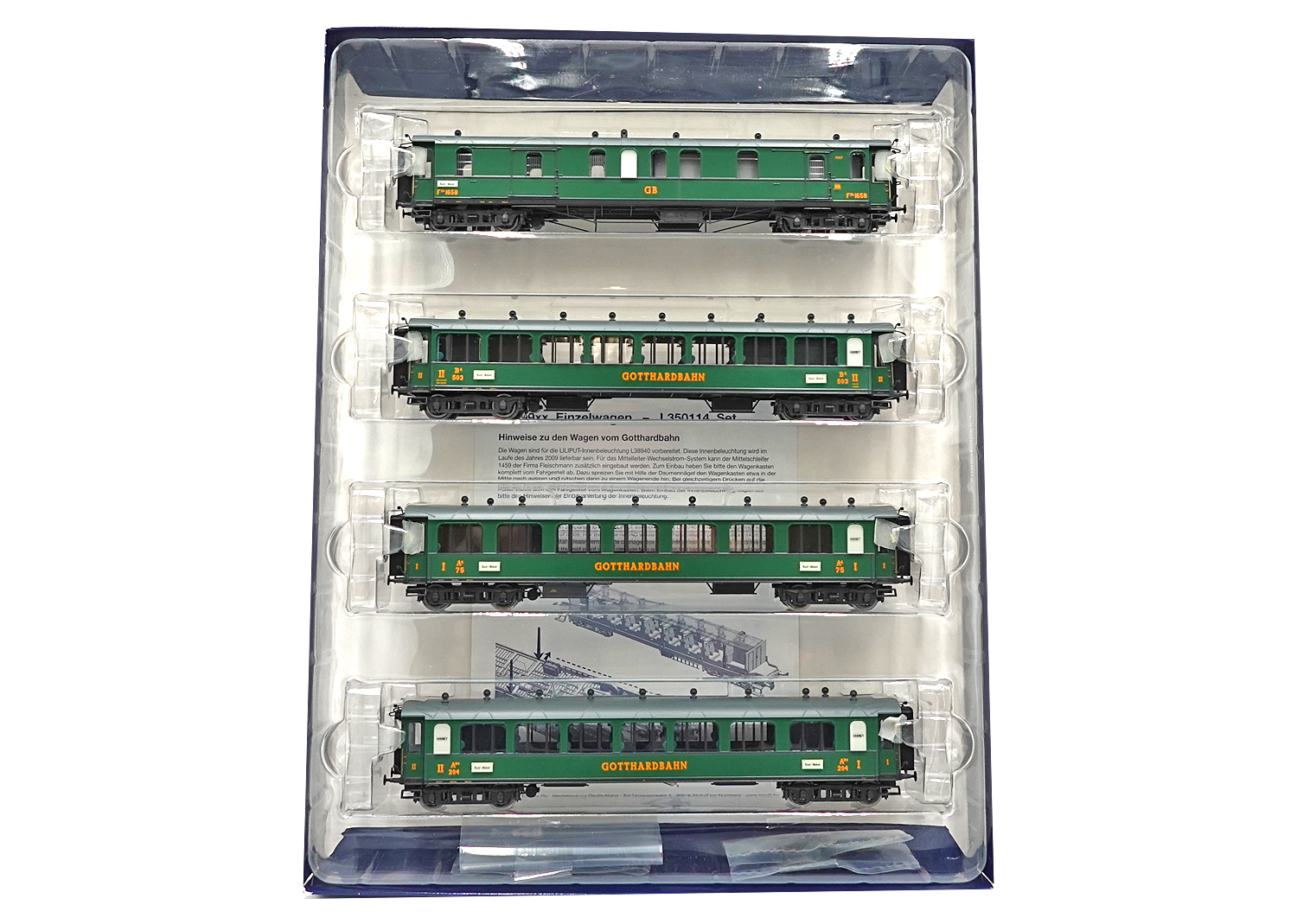 Liliput 350116 Gotthardbahn 4-tlg. Schnellzugwagen-Set grün Ep.I DC 