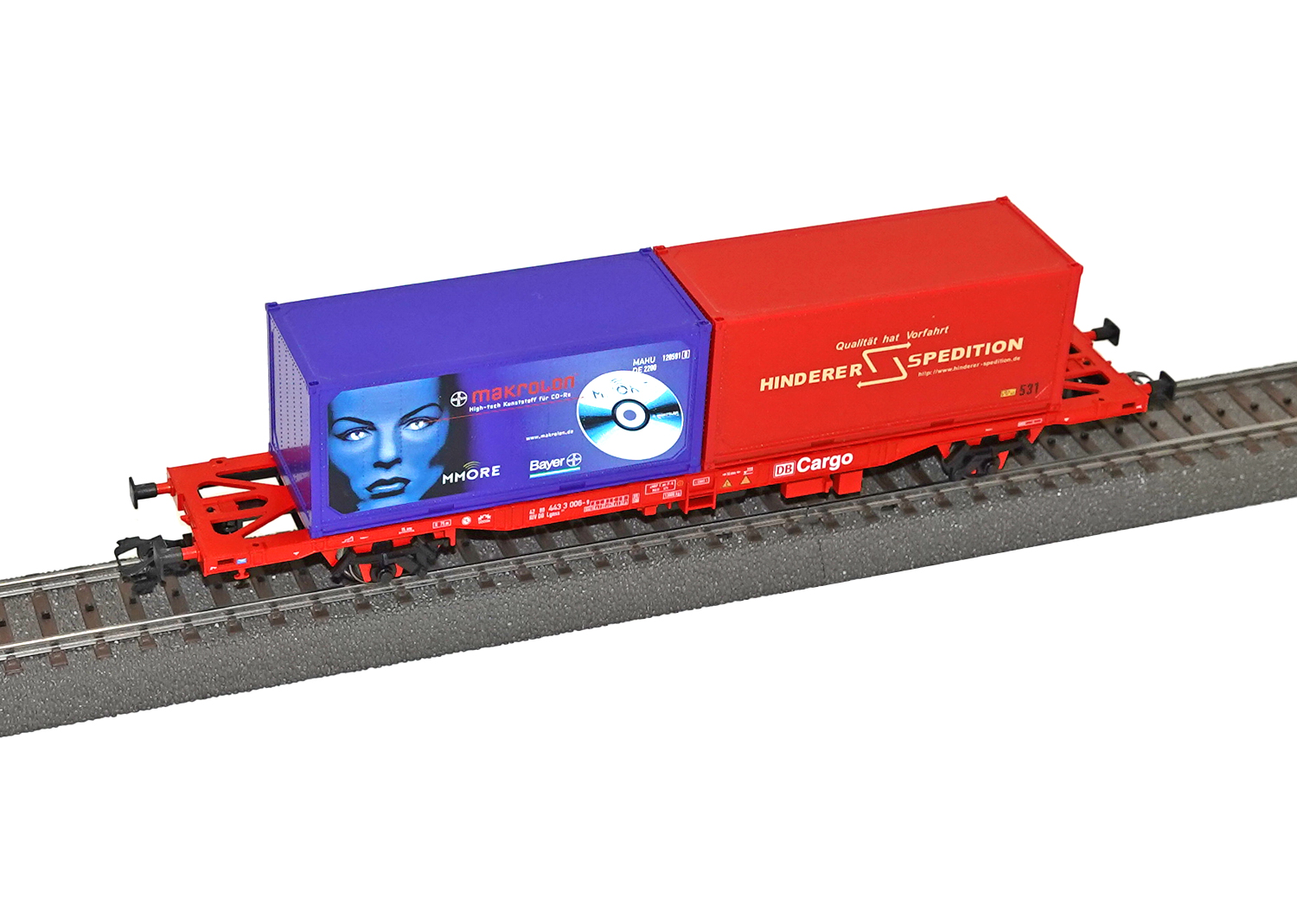 Märklin 47703 DB Containertragwagen Makrolon und Hinderer Spedition MHI Märklin 47703 DB Containertragwagen Makrolon und Hinderer Spedition MHI