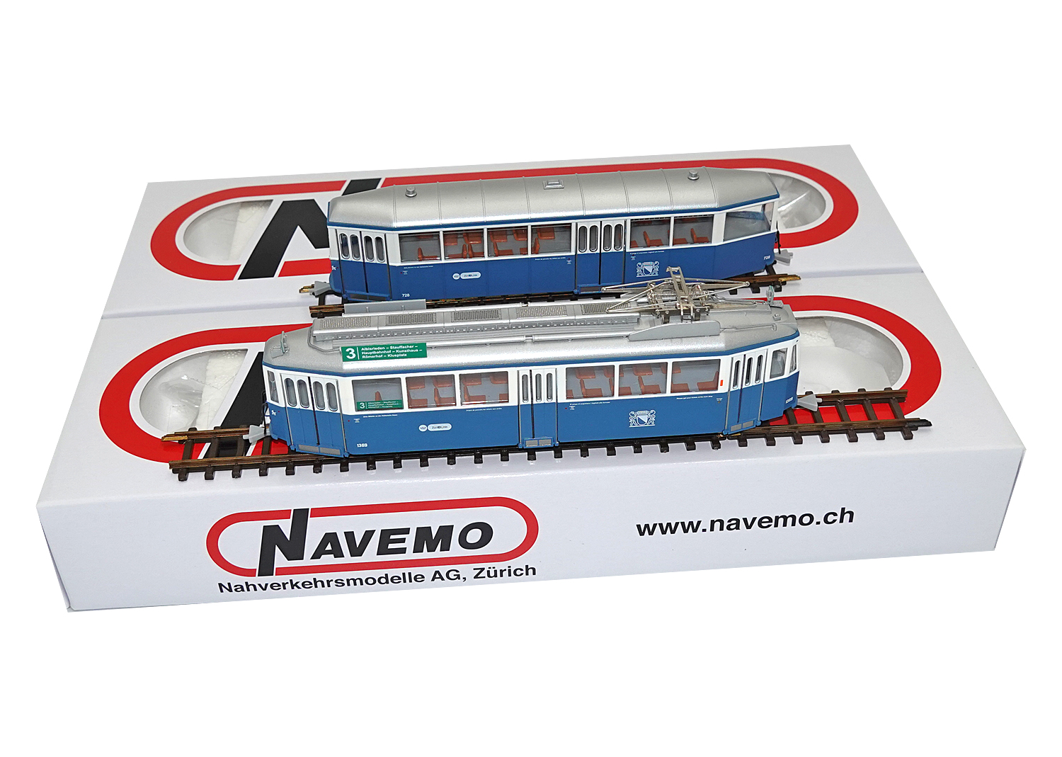 Navemo 24312369 H0m VBZ Be 4/4 2-tlg. Tram Motorwagen Linie 3 