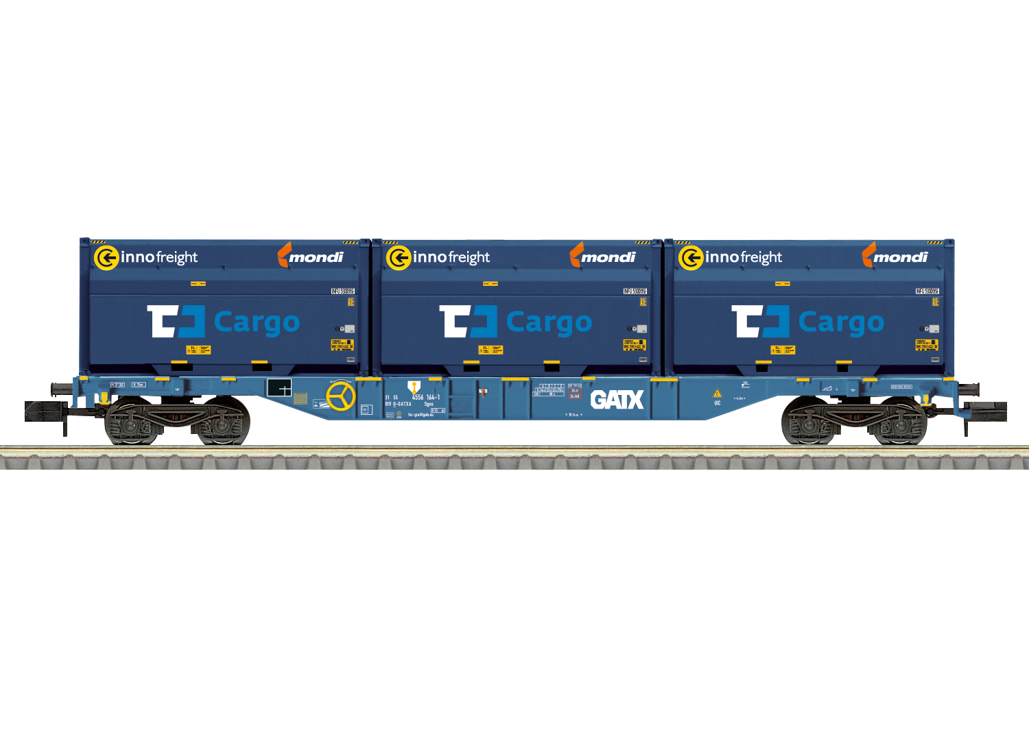 Minitrix 18434 GATX Containdertragwagen Cargo InnoFreight  Minitrix 18434 GATX Containdertragwagen Cargo InnoFreight