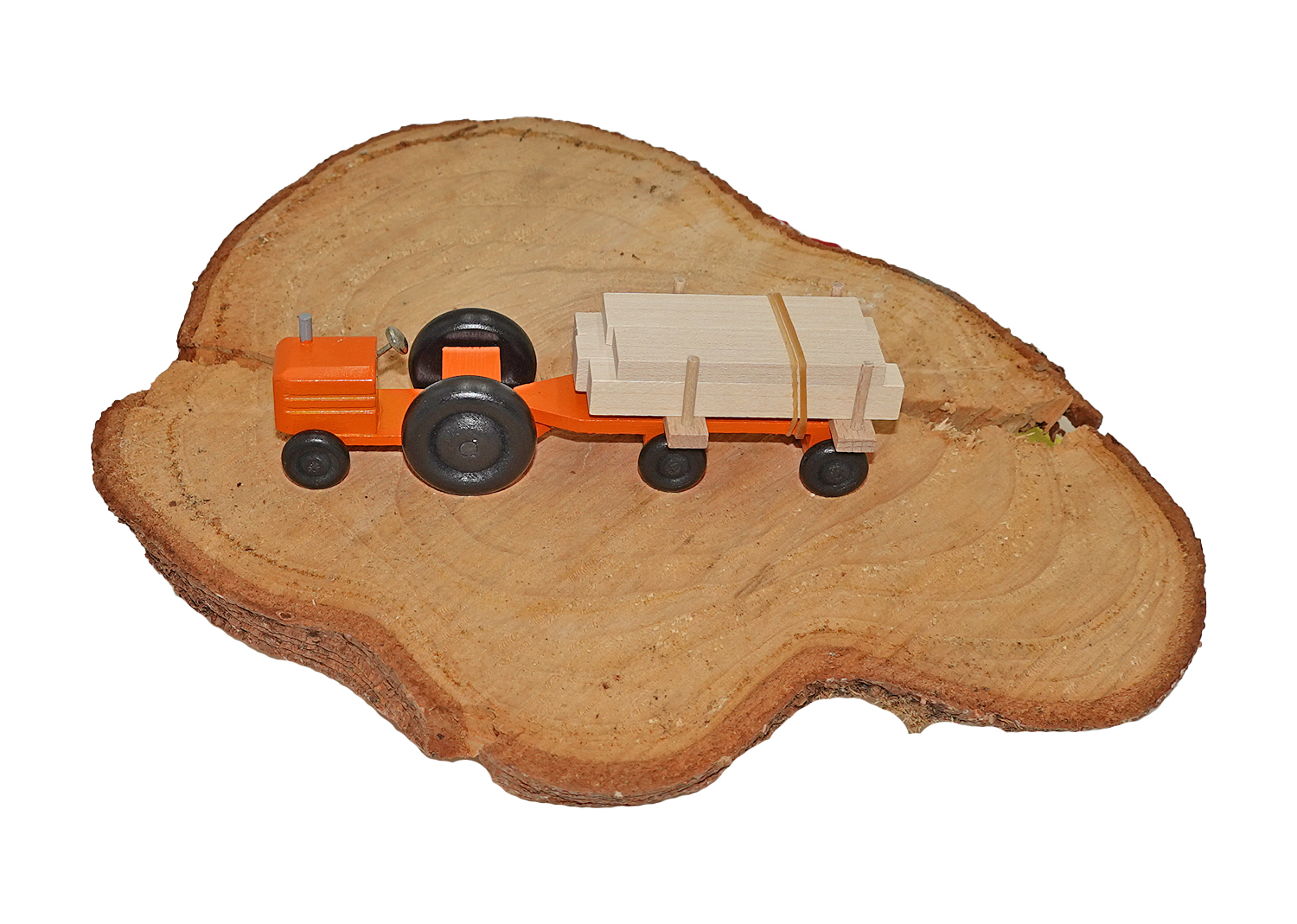 Erzgebirge Miniatur Traktor mit Anhänger Holztransport Erzgebirge Miniatur Traktor mit Anhänger Holztransport