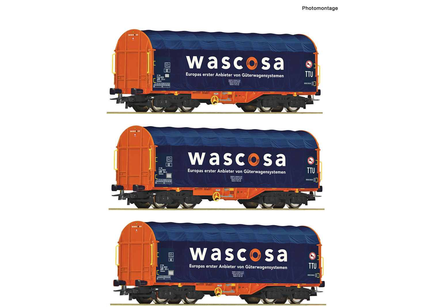Roco 76009 Wascosa 3-tlg. Set: Schiebeplanenwagen 