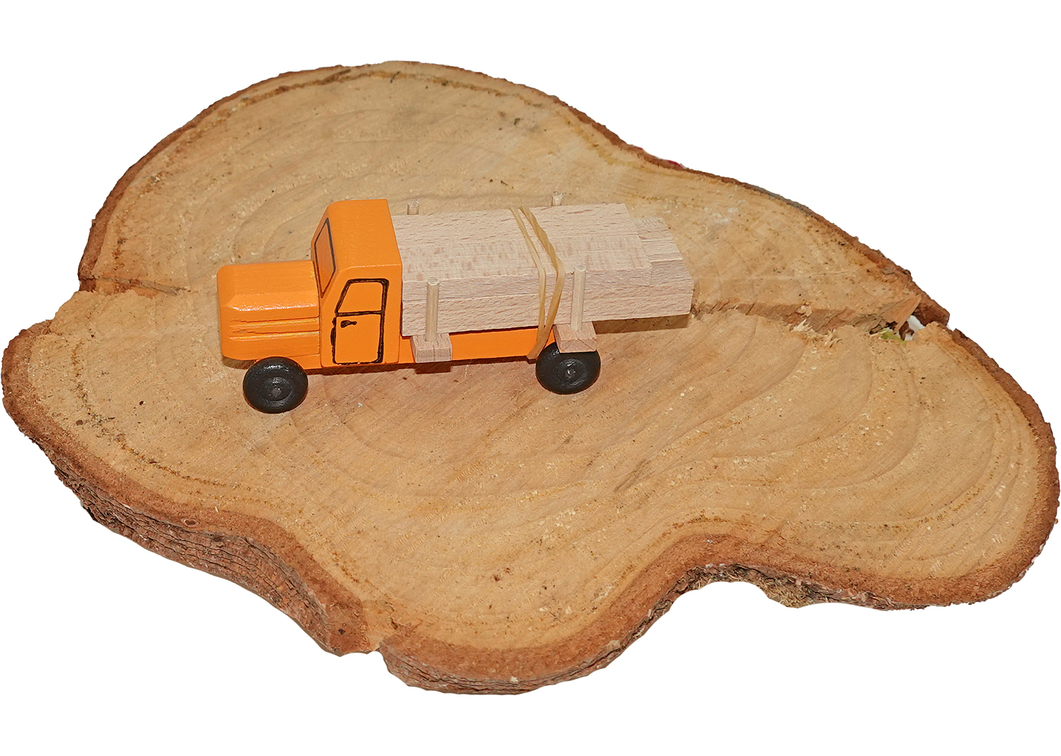 Erzgebirge Miniatur LKW orange Holztransport Erzgebirge Miniatur LKW orange Holztransport