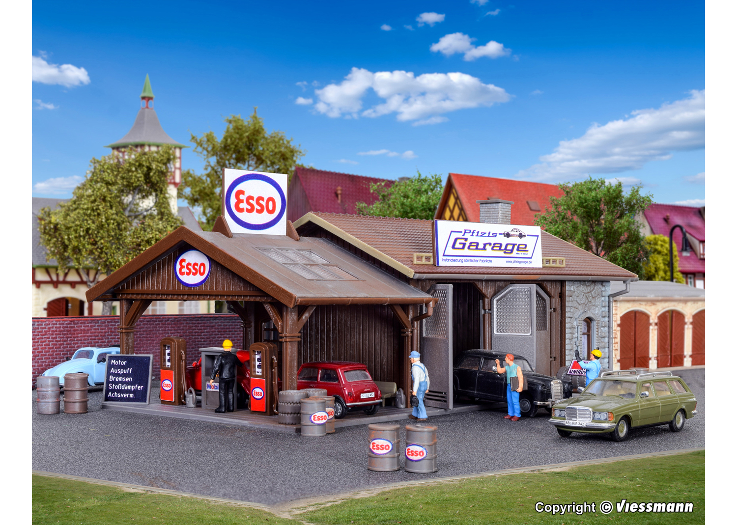 Vollmer 45599 H0 Reparaturwerkstatt Pfizis Garage mit Tankstelle 