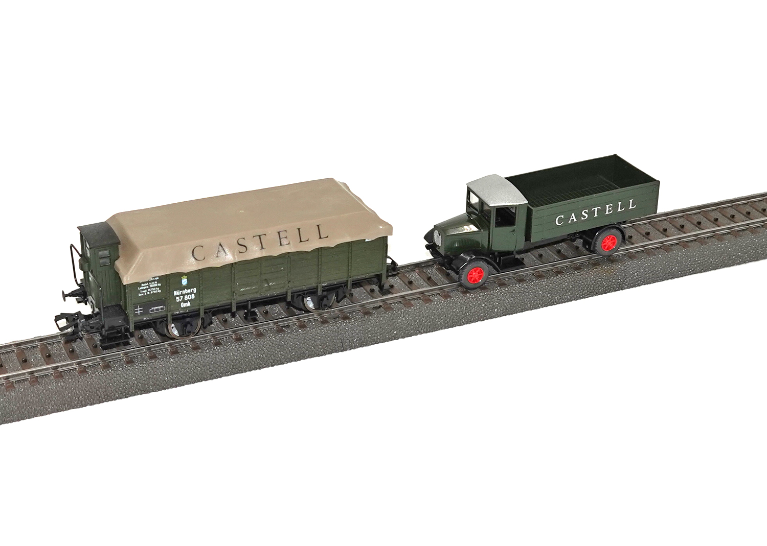 Trix 24311 K.Bay.Sts.B. Mittelbordwagen-Set FABER CASTELL und LKW  Trix 24311 K.Bay.Sts.B. Mittelbordwagen-Set FABER CASTELL und LKW