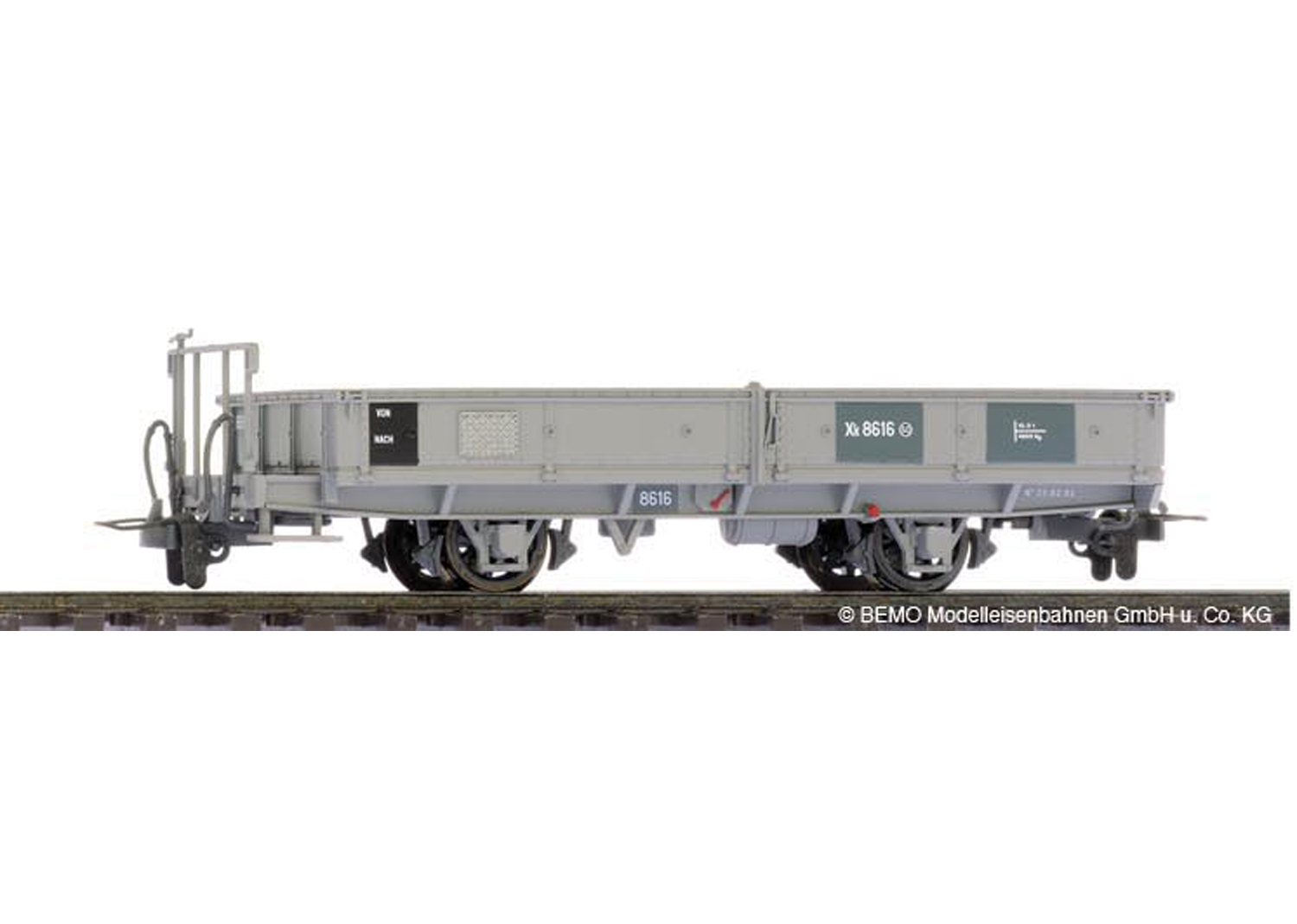 Bemo 2257196 RhB Xk 8616 Bahndienst-Flachwagen grau  Bemo 2257196 RhB Xk 8616 Bahndienst-Flachwagen grau