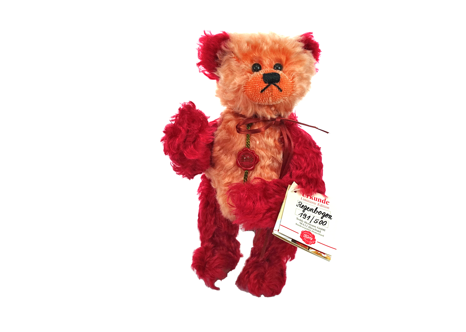 Hermann Teddybär Regenbogen rot 23 cm  Hermann Teddybär Regenbogen rot 23 cm