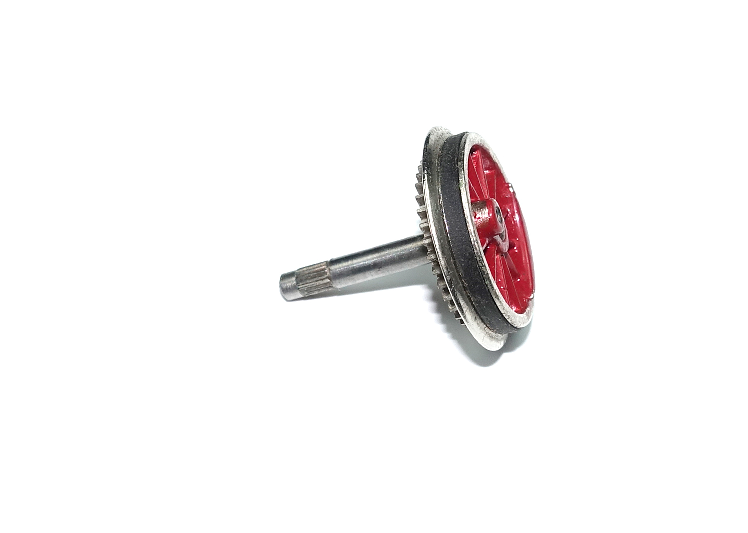 Buco H0 Speichenrad rot mit Nute, Haftreifen, Zahnrad, Achse  Buco H0 Speichenrad rot mit Nute, Haftreifen, Zahnrad, Achse