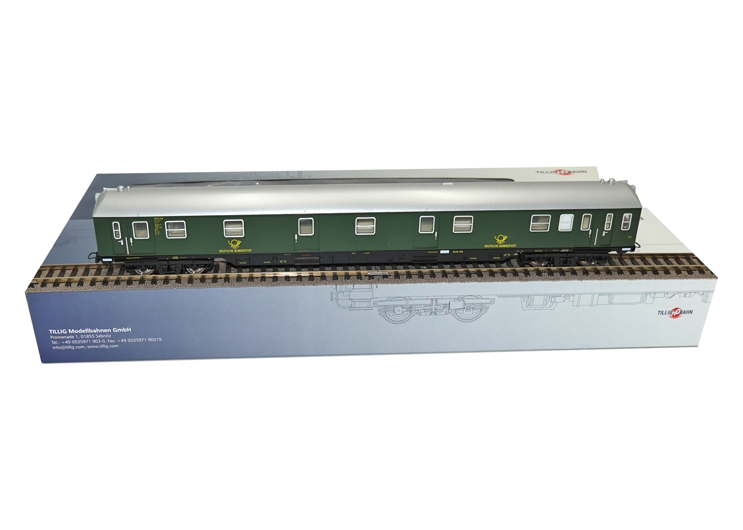 Tillig 74862 Deutschen Bundespost Bahnpostwagen grün mit Steuerabteil DC 