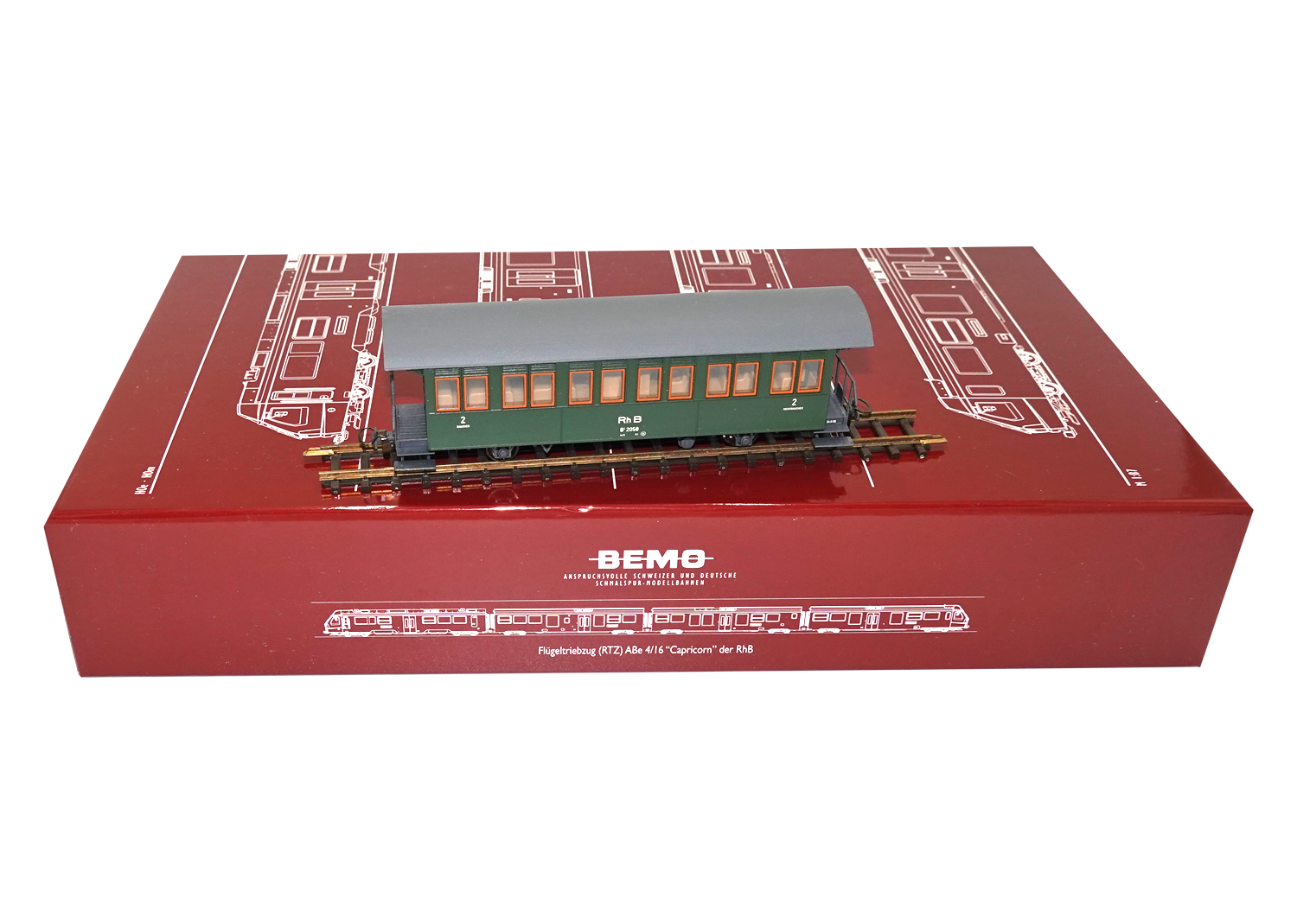 Bemo 3230128 RhB Zweiachser Personenwagen B 2058 grün 