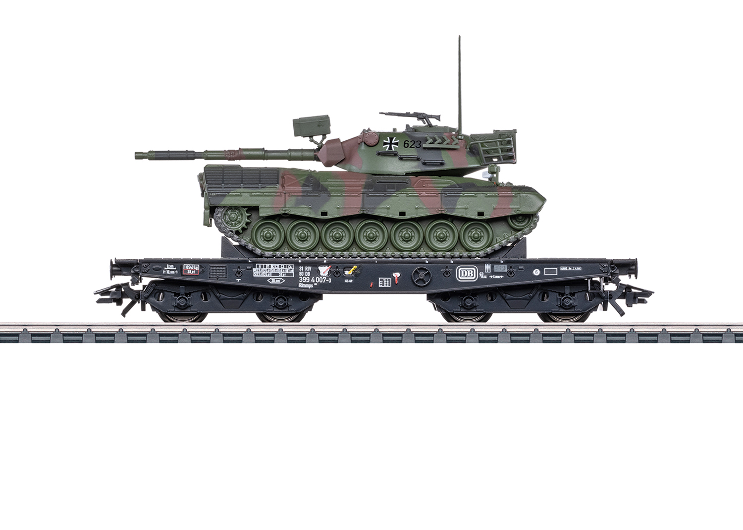 Märklin 48878 DB Schwerlast-Flachwagen mit Kampfpanzer Leopard 1A1  Märklin 48878 DB Schwerlast-Flachwagen mit Kampfpanzer Leopard 1A1