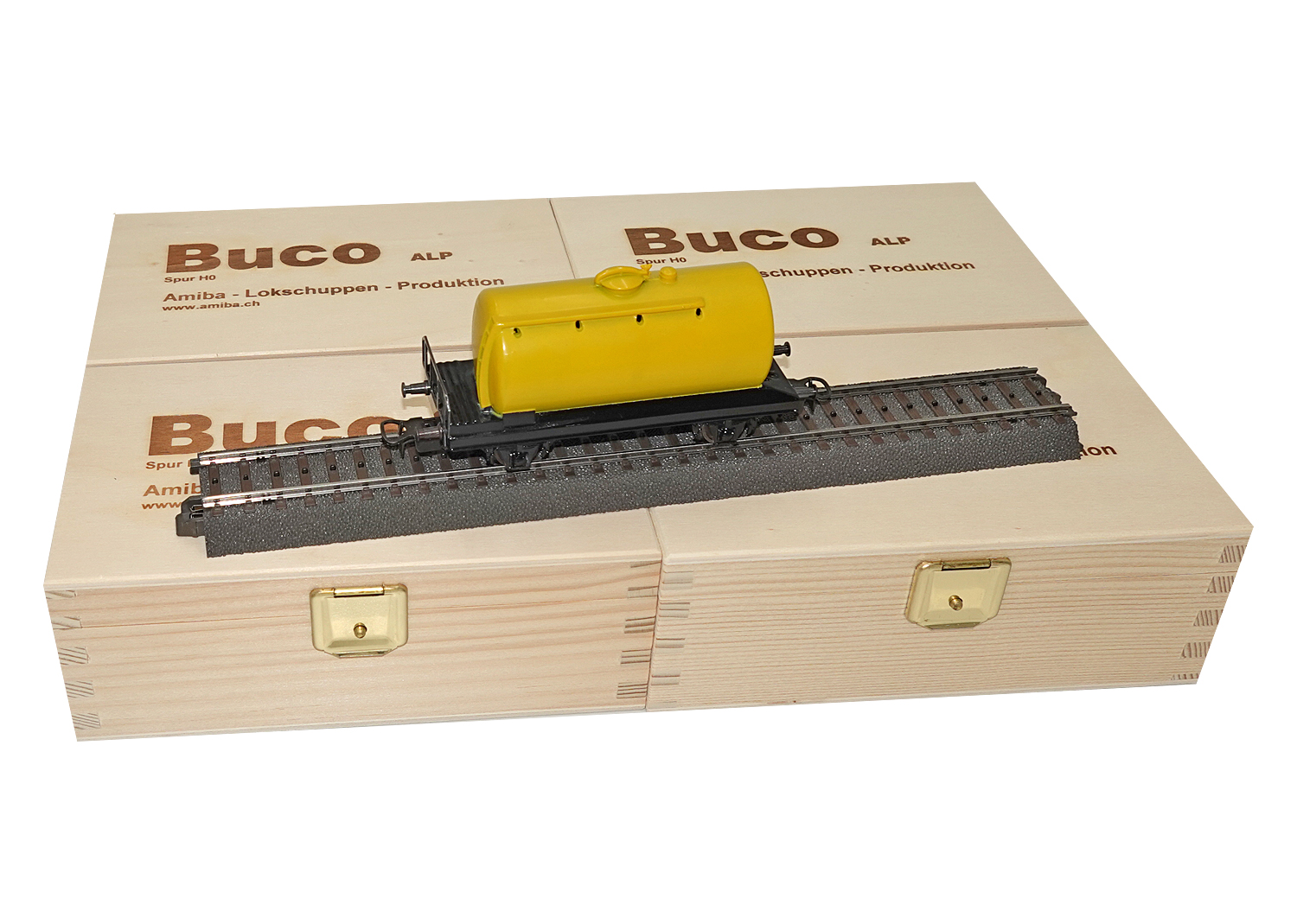 Buco H0 10446 Kesselwagen mit Plattform gelb AC 