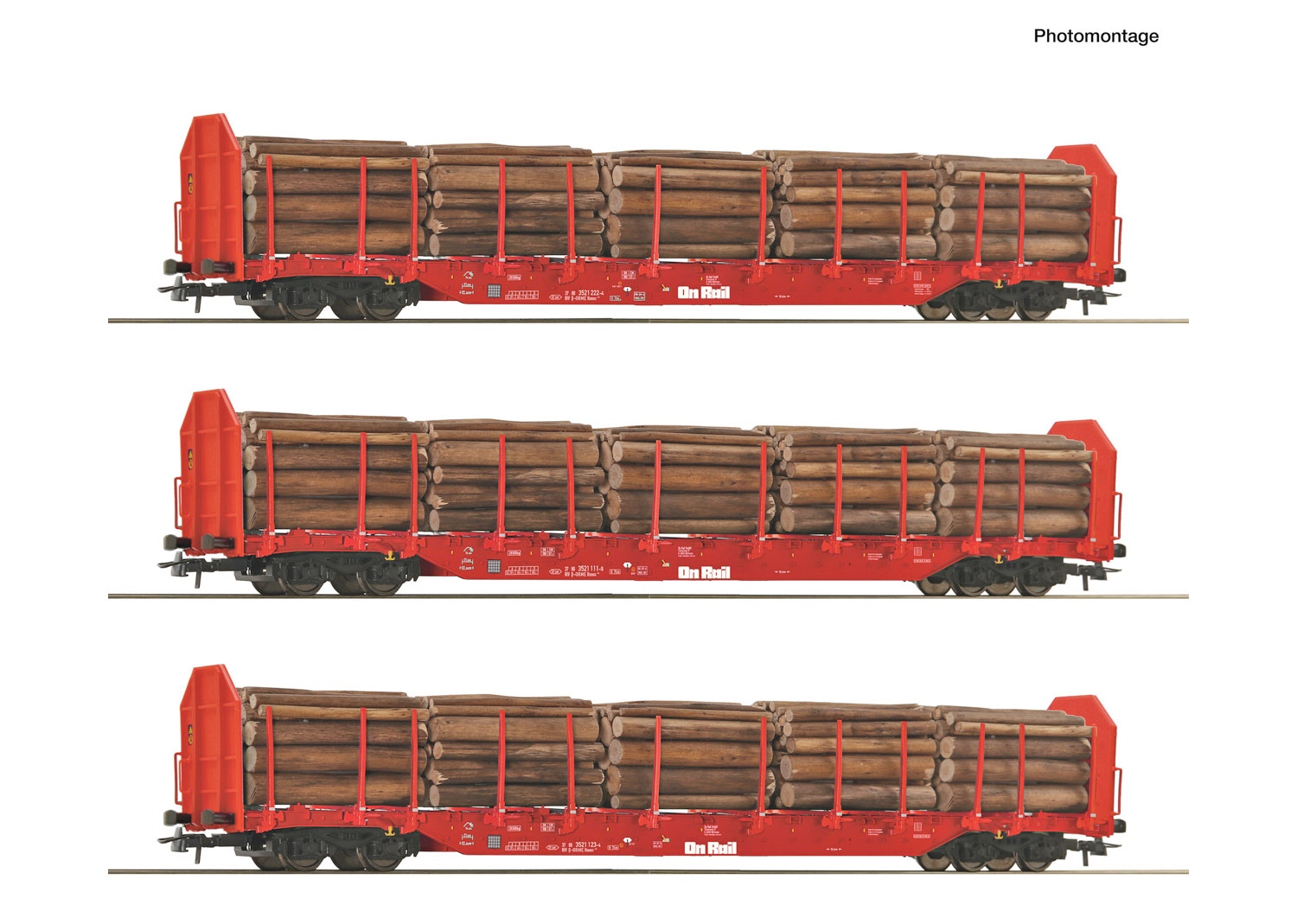 Roco 6600318 OnRail 3-tlg. Set: Holz-Rungenwagen rot 