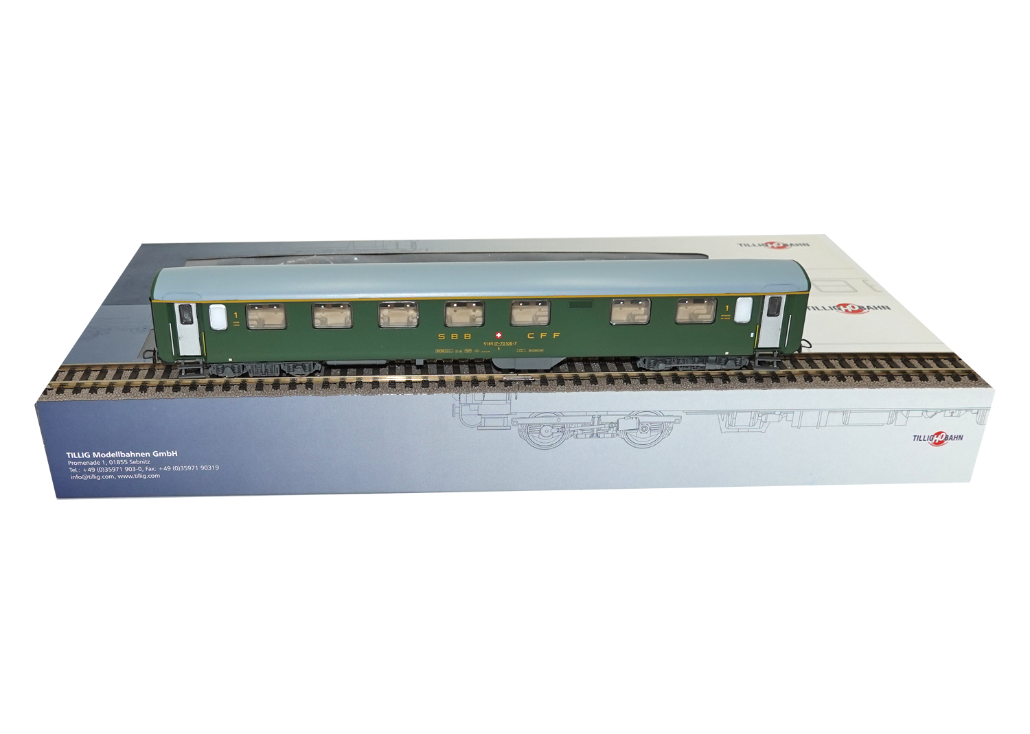 Tillig 74768 SBB Reisezugwagen 1. Kl. grün Bauart Schlieren DC 