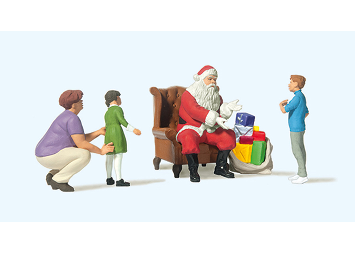 Preiser 10763 Weihnachtsmann im Sessel Mutter mit Kindern 