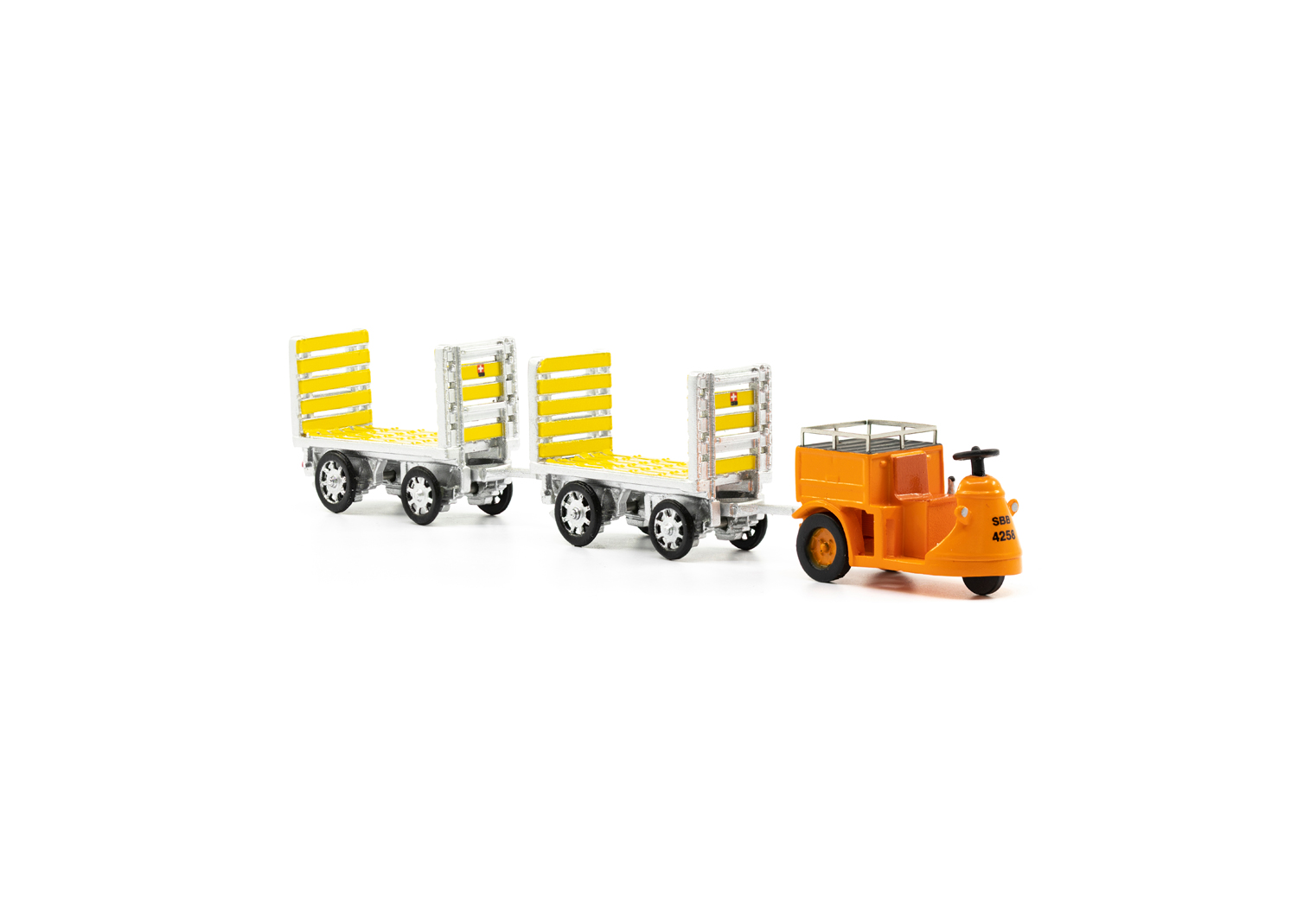 ACE 008703 SBB NEFAG Schlepper 3-Rad mit 2 Trolleys orange 