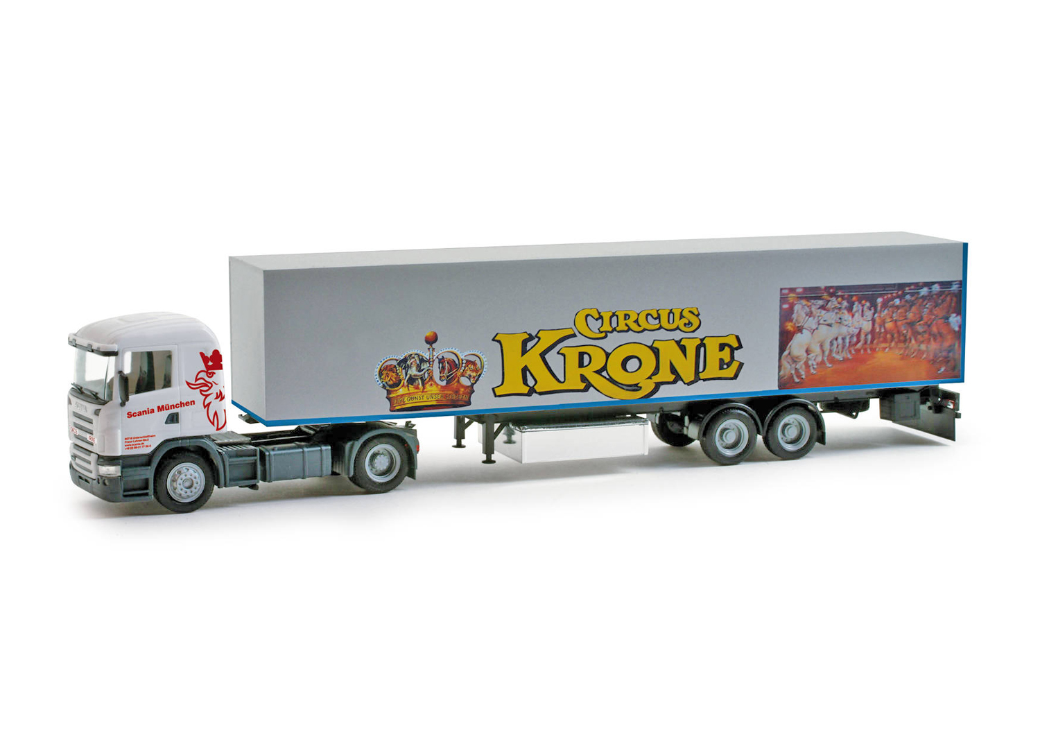 Herpa 157988 Scania R 04 SZ LKW CIRCUS Krone A526 