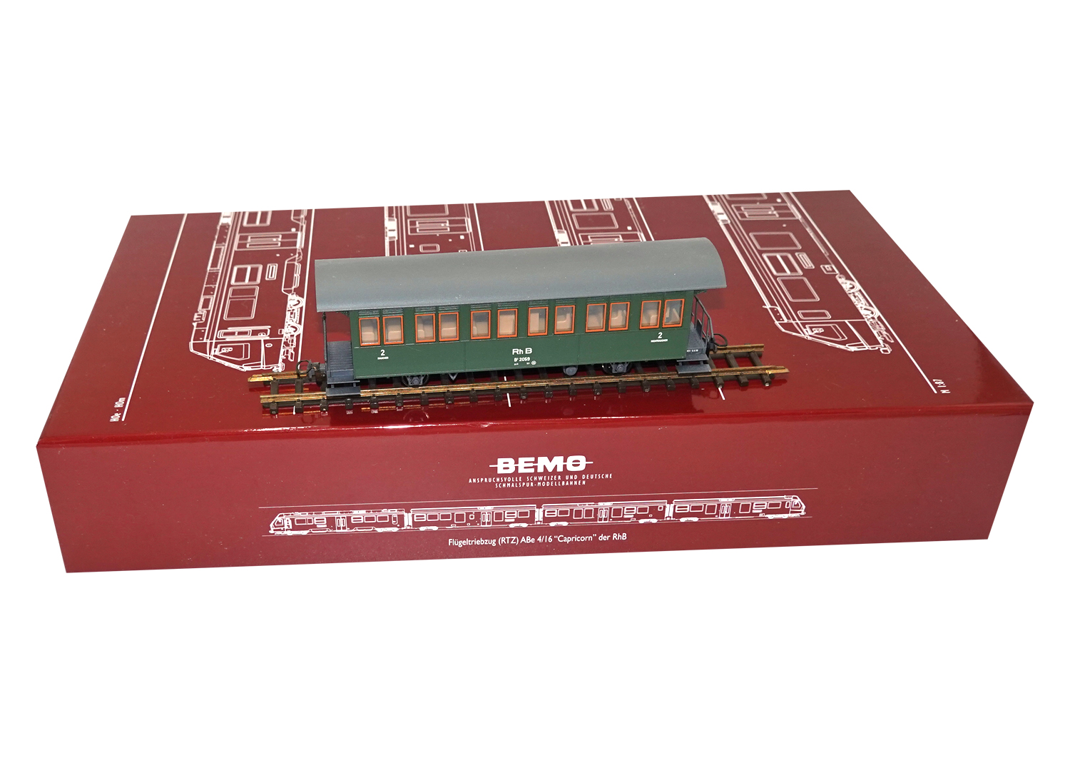 Bemo 3230129 RhB Zweiachser Personenwagen B 2059 grün 