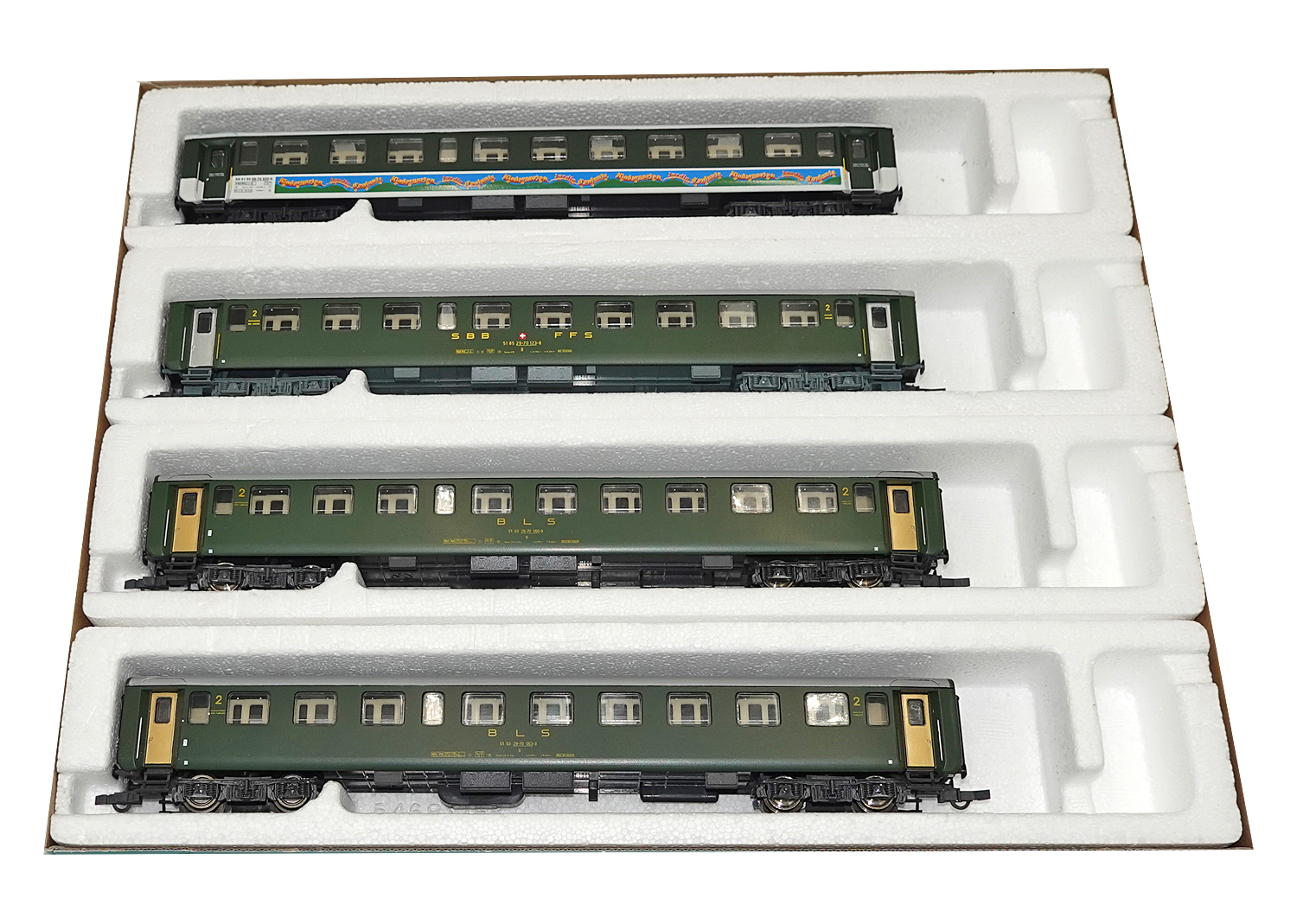 Sachsenmodelle 14019 SBB/ BLS Schlierenwagen-Set 4tlg. mit Kindergartenwagen DC 