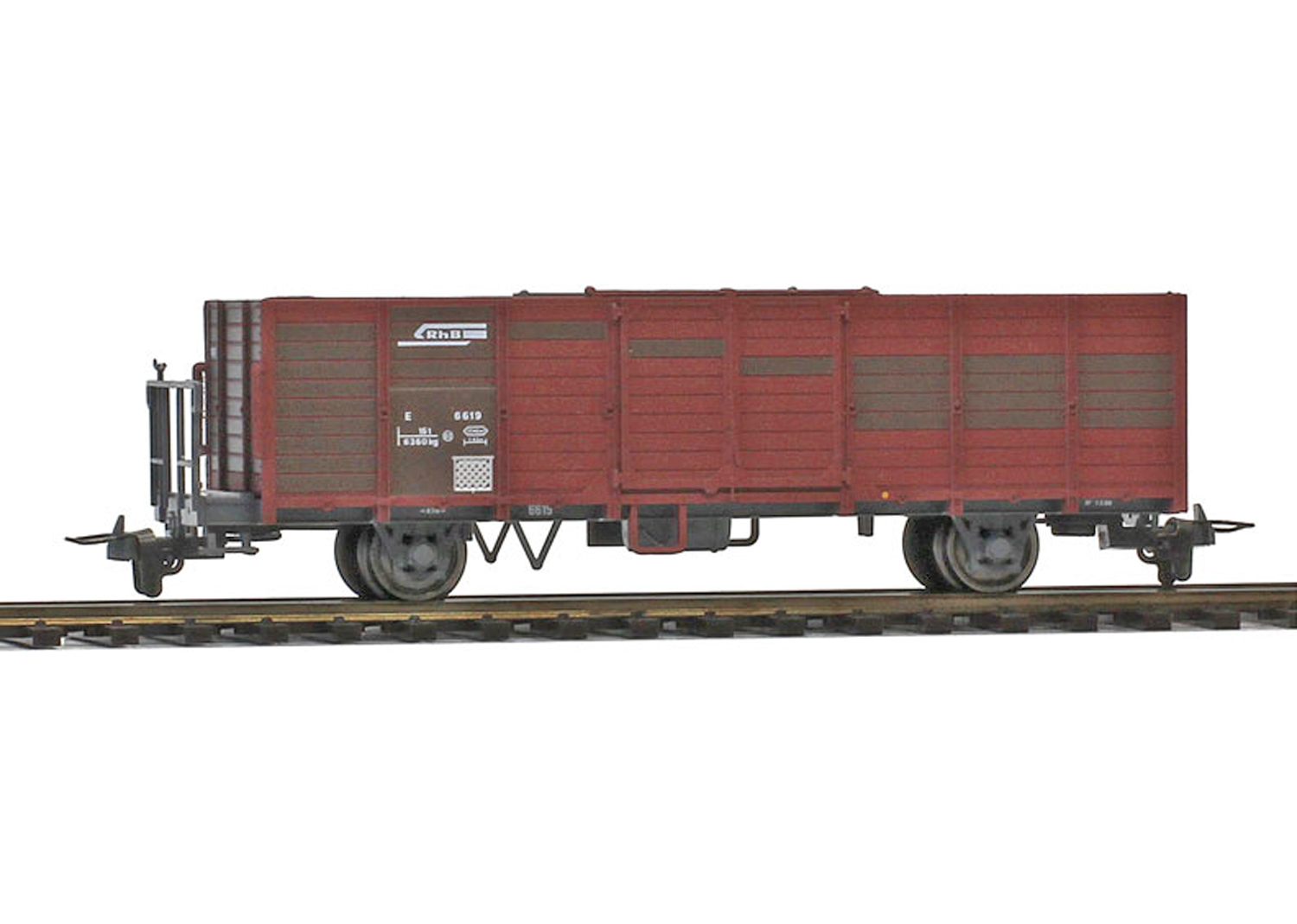 Bemo 2251129 RhB E 6619 Hochbordwagen mit Blechtafel, Bretter ausgebessert  Bemo 2251129 RhB E 6619 Hochbordwagen mit Blechtafel, Bretter ausgebessert