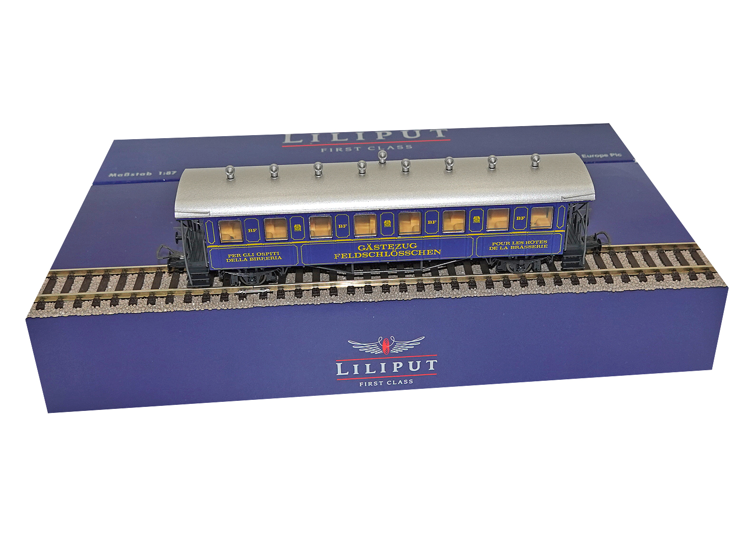 Liliput 27752 Personenwagen Feldschlösschen blau 