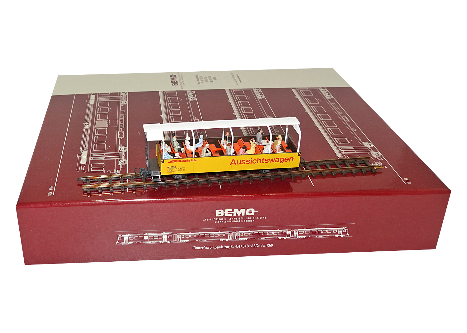 Bemo 3280119 RhB offener Aussichtswagen B2 2099 mit Figuren  Bemo 3280119 RhB offener Aussichtswagen B2 2099 mit Figuren