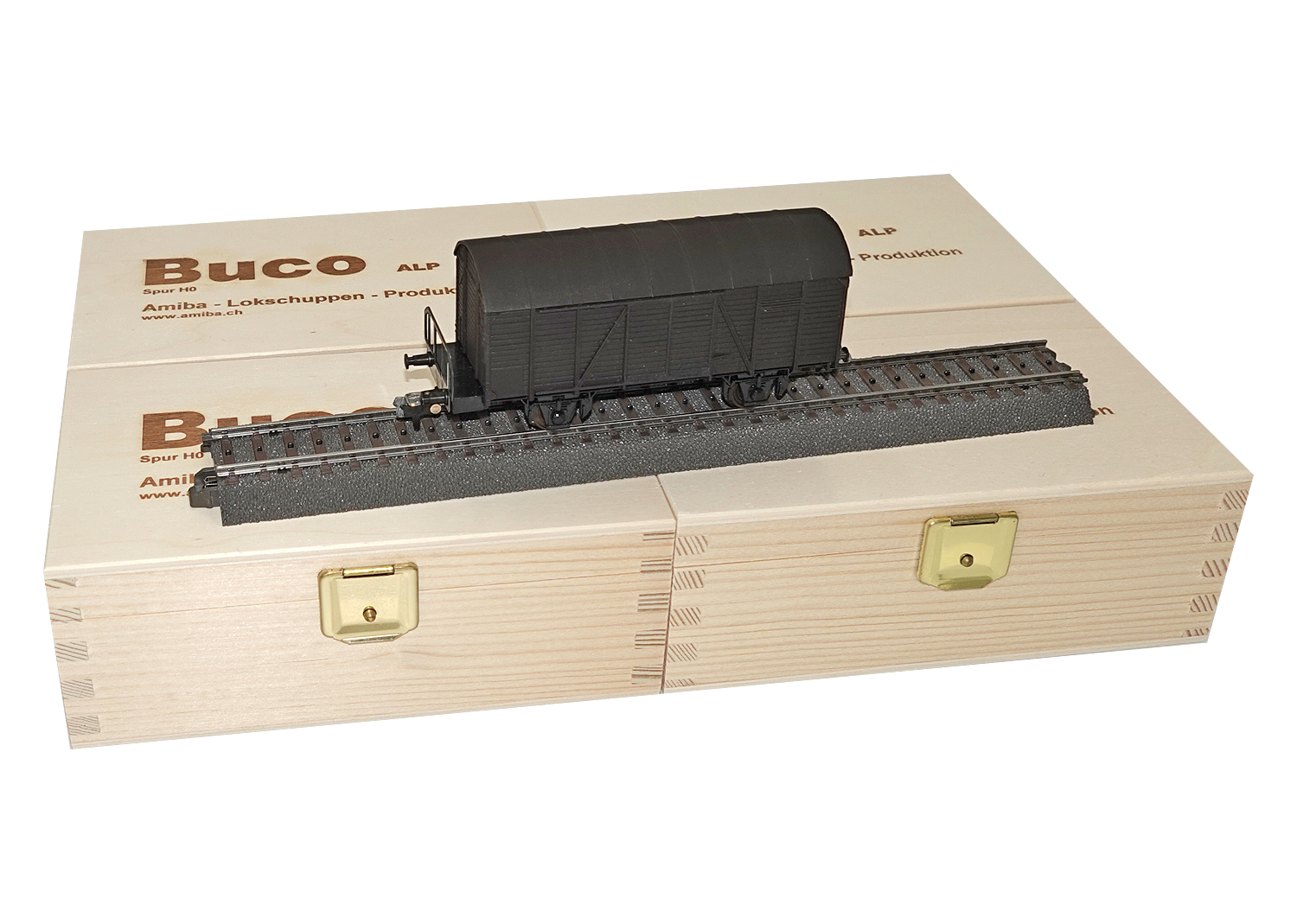 Buco H0 10439 ged Güterwagen mit Plattform schwarz DC 