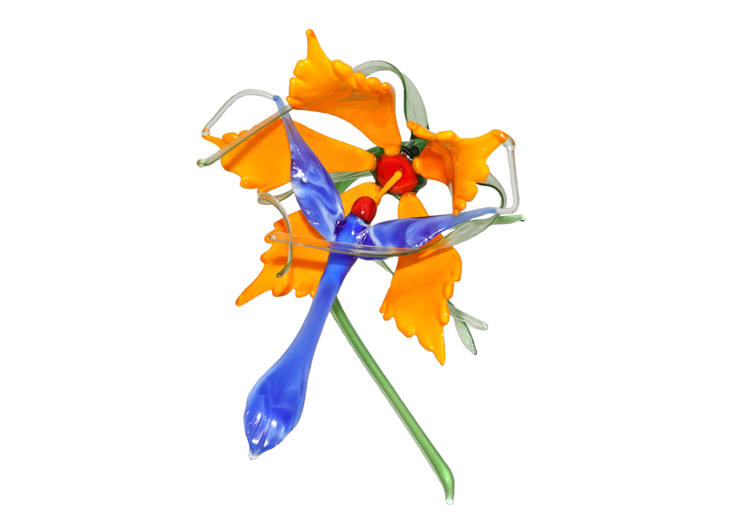 Bäz-Dölle Glastier blauer Kolibri mit Blüte Lauscha Glas Bäz-Dölle Glastier blauer Kolibri mit Blüte Lauscha Glas