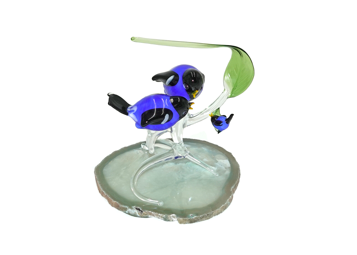 Bäz-Dölle Glastier Vogelpaar gross mit Jungvogel blau Lauscha Glas Bäz-Dölle Glastier Vogelpaar gross mit Jungvogel blau Lauscha Glas